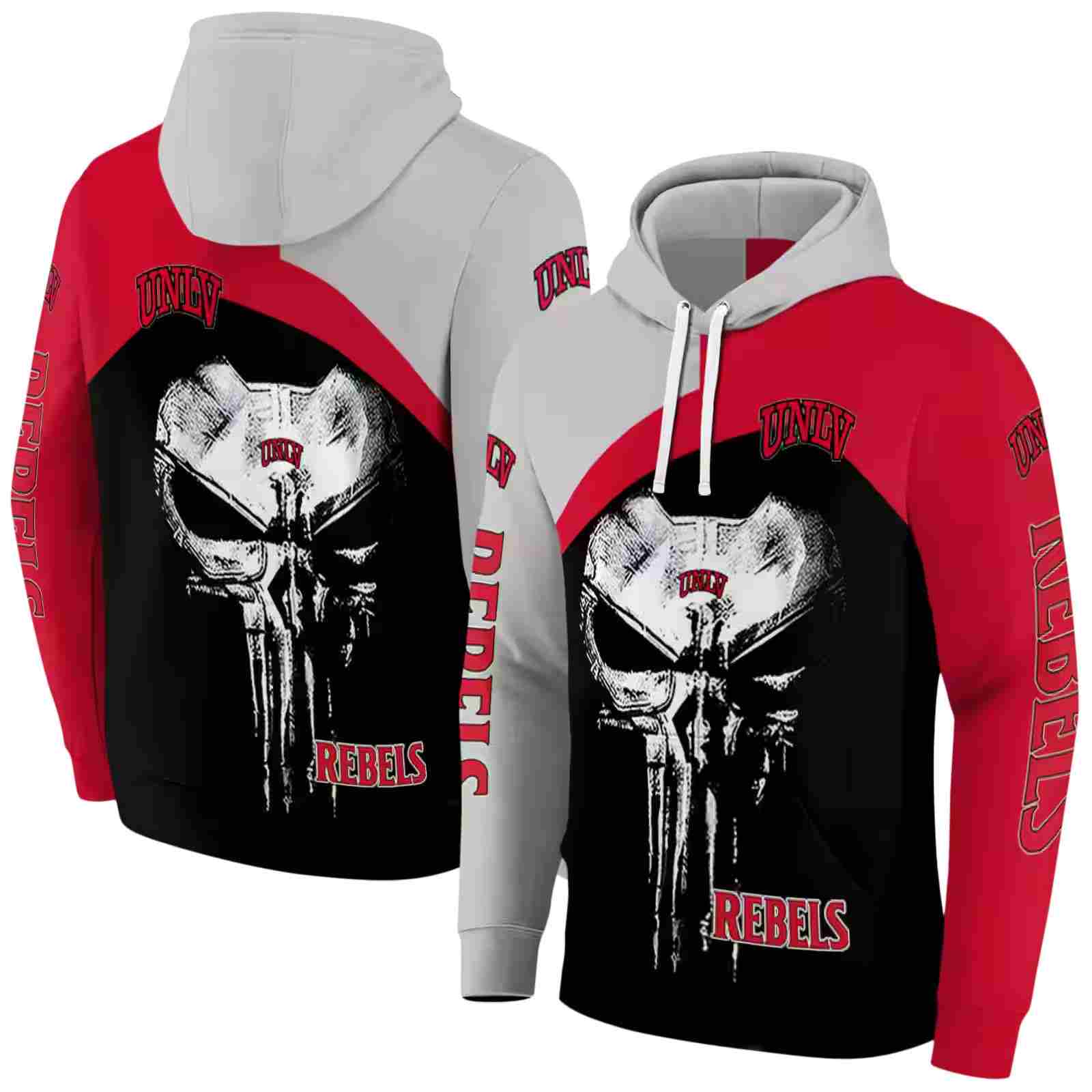 unlv rebels skull punisher gray black hoodie fashion forward