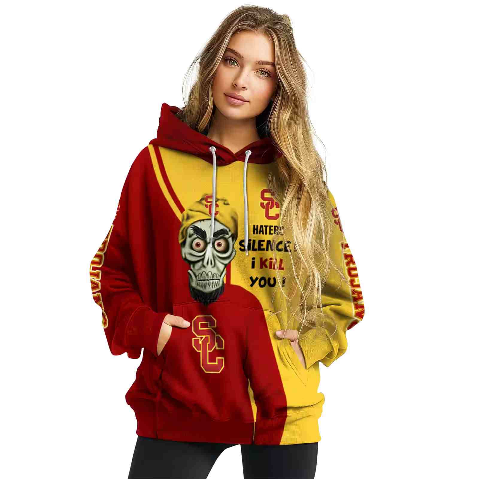 usc trojans achmed skull red hoodie high quality