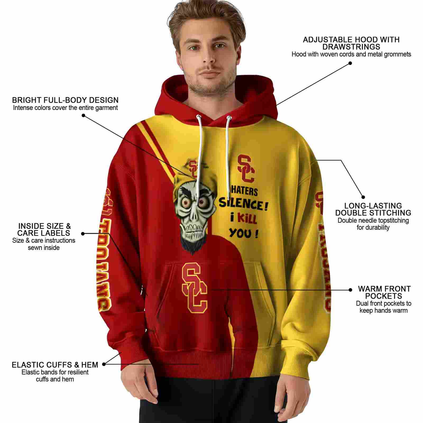 usc trojans achmed skull red hoodie latest model