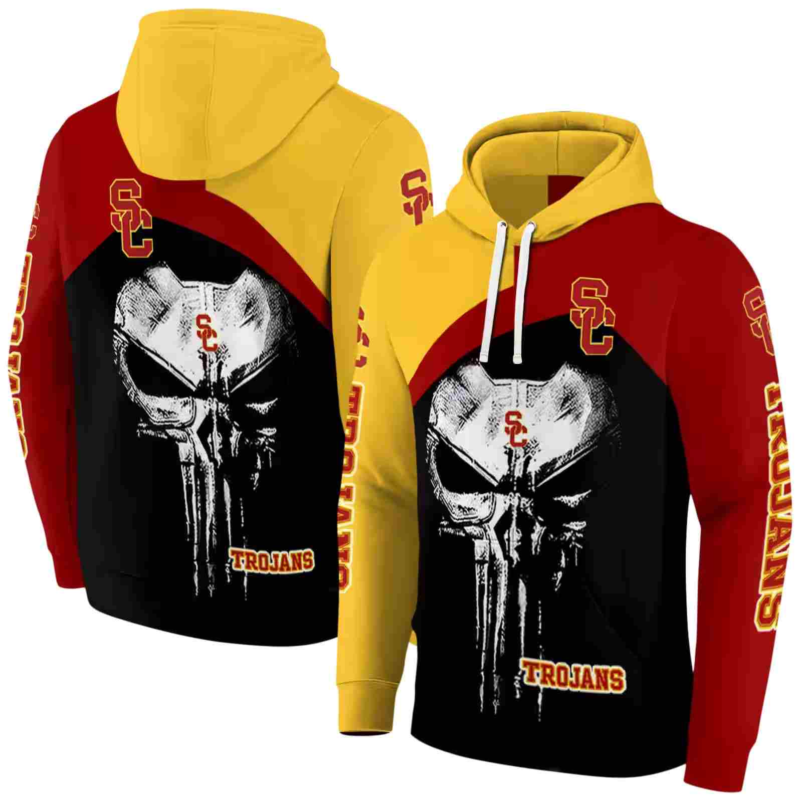 usc trojans skull punisher yellow black hoodie fashion forward