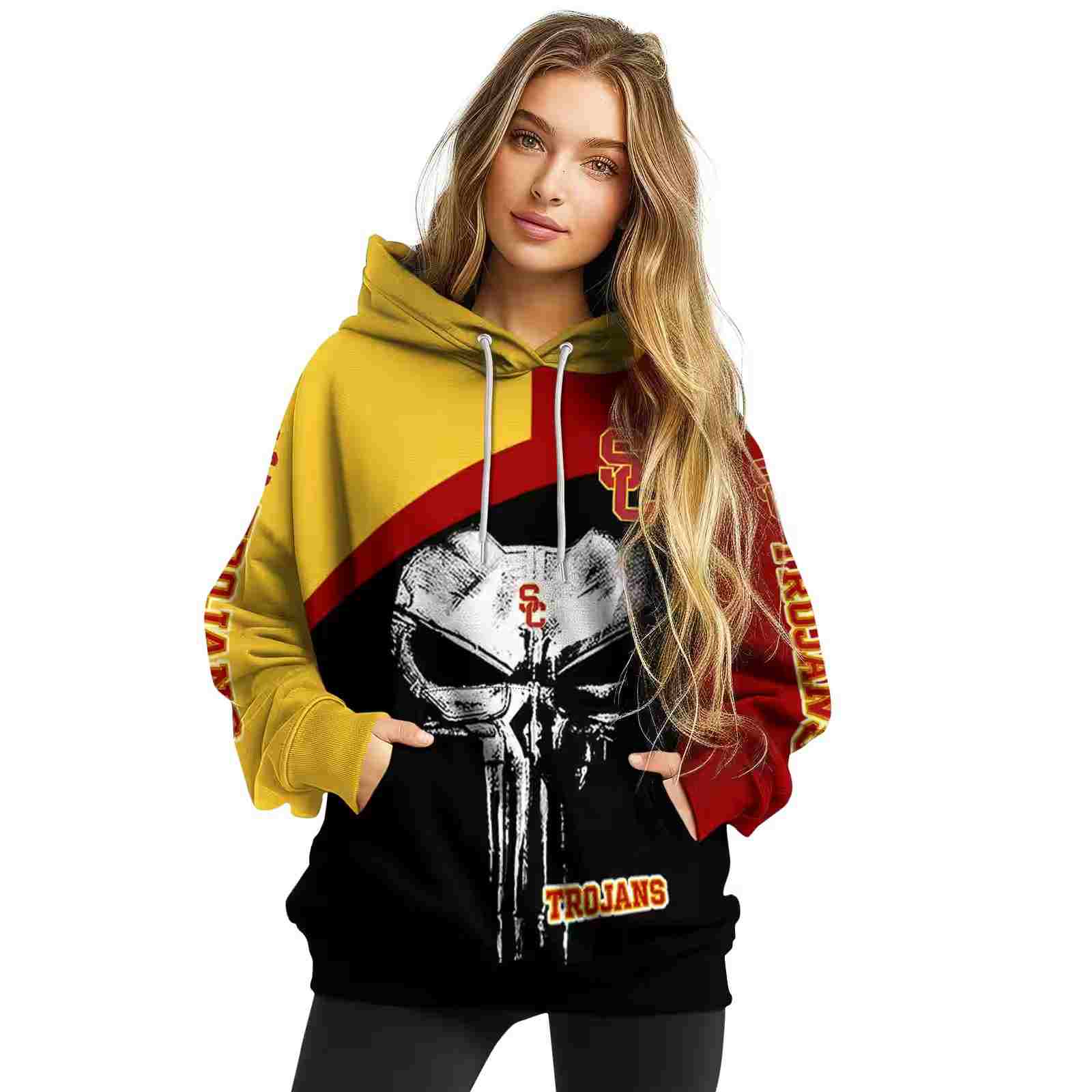 usc trojans skull punisher yellow black hoodie high quality