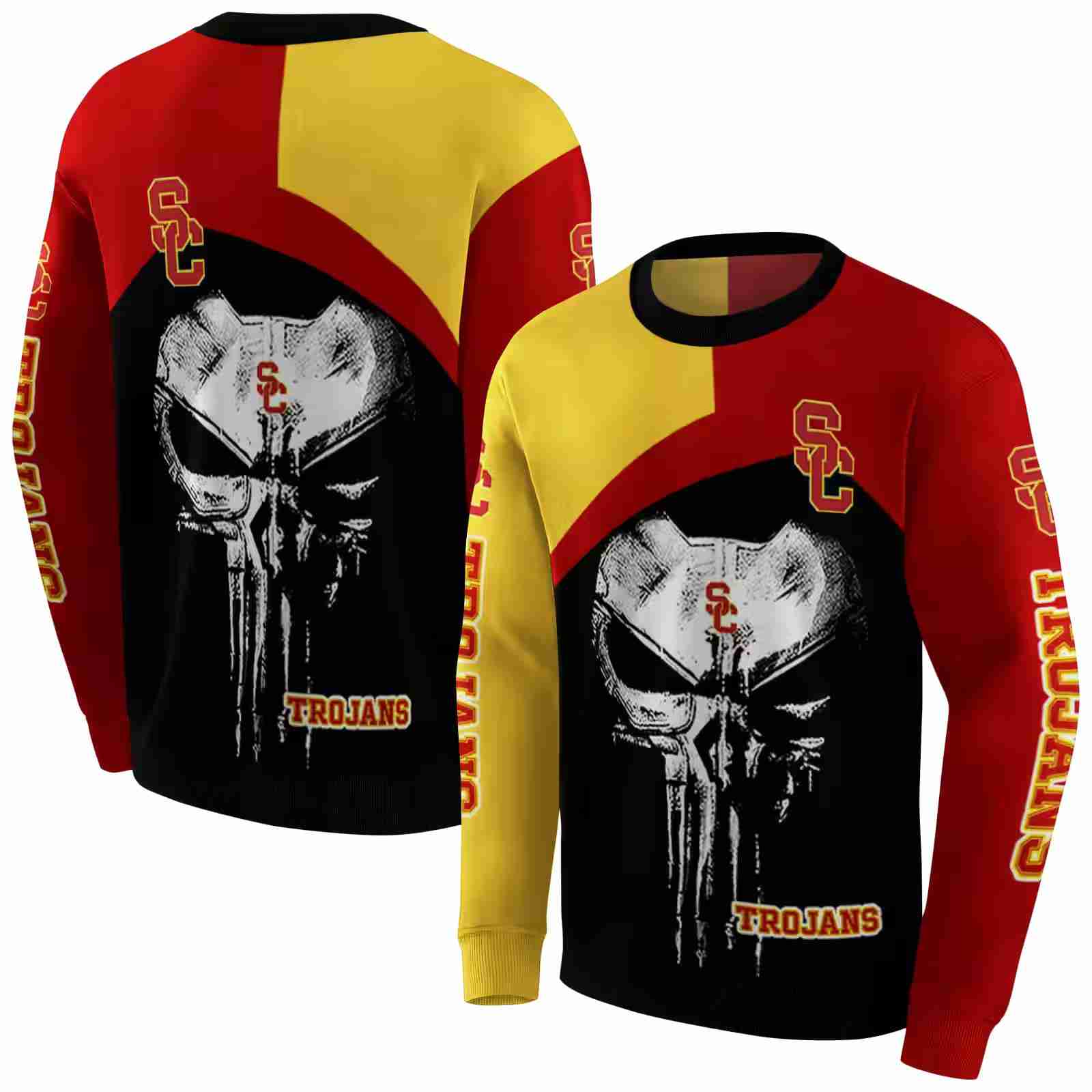 usc trojans skull punisher yellow black hoodie premium grade