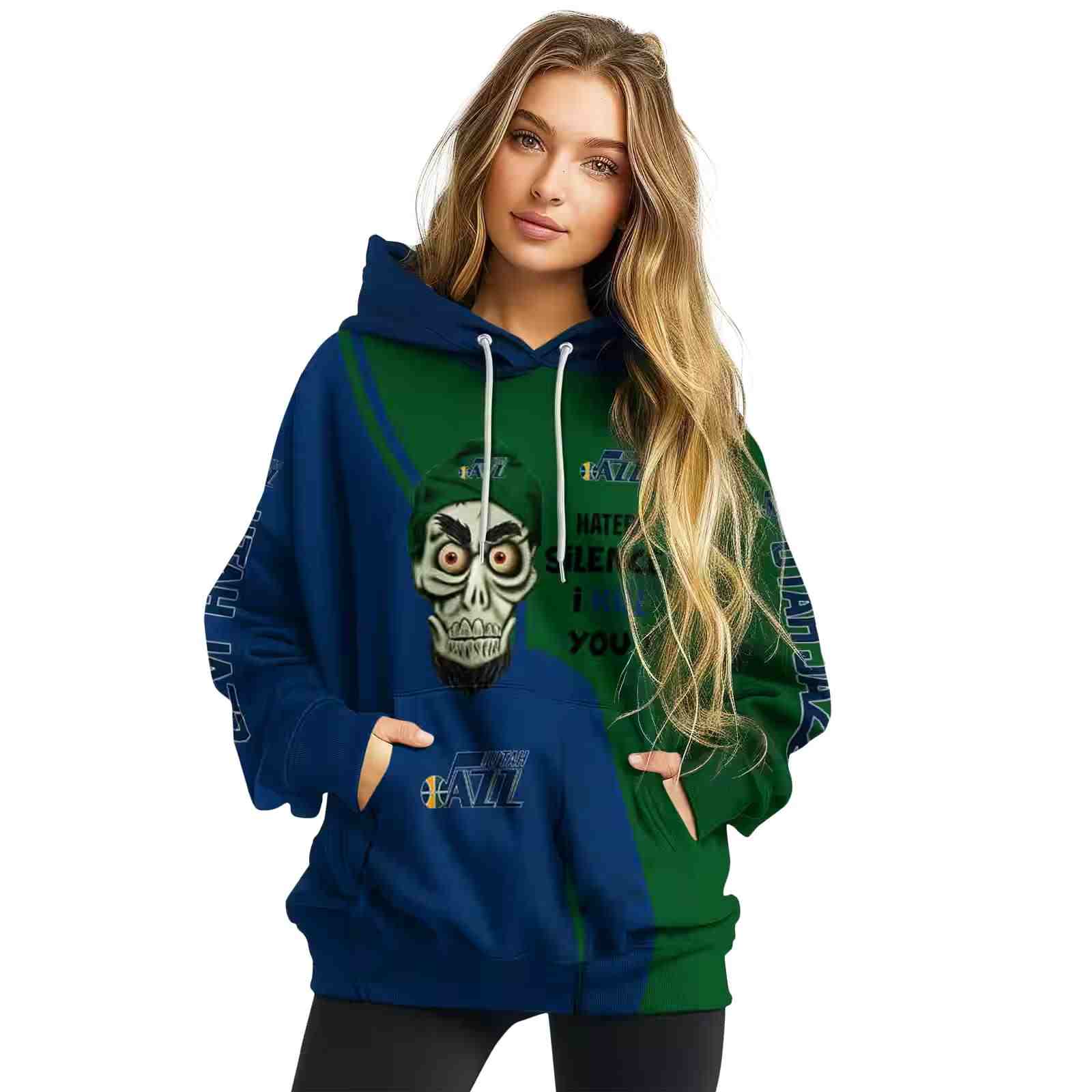 utah jazz achmed skull navy hoodie high quality