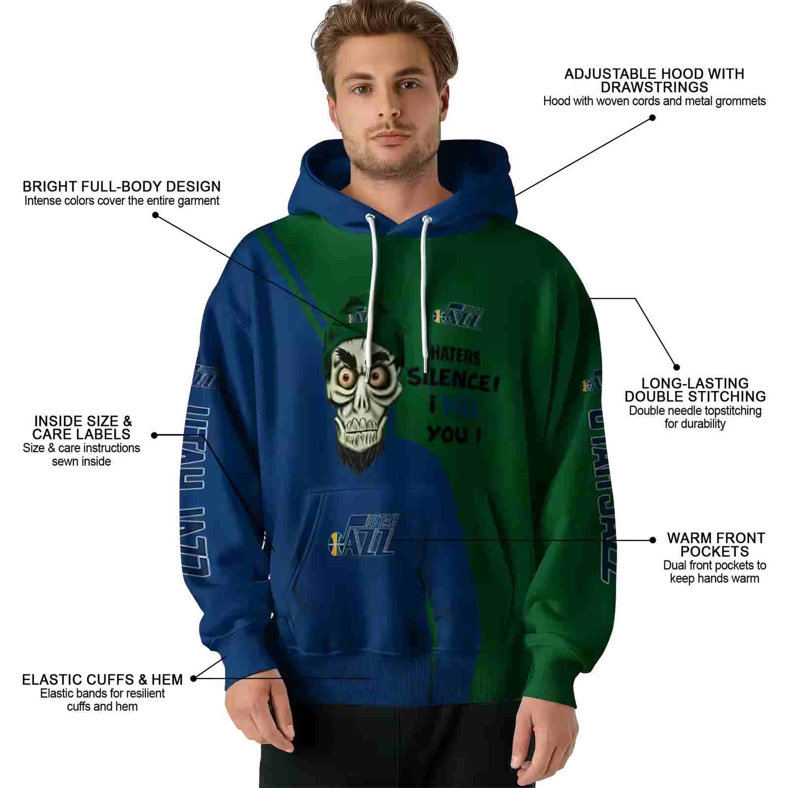 utah jazz achmed skull navy hoodie latest model