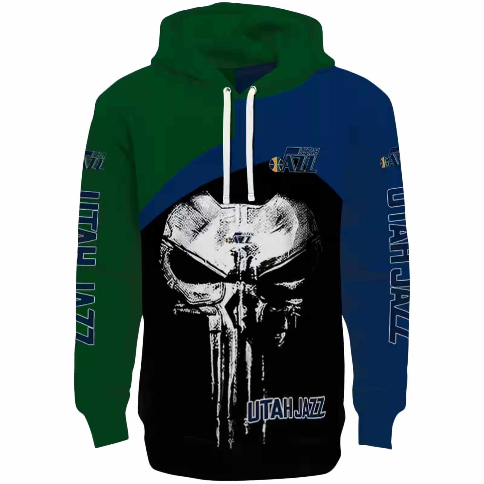 Utah Jazz Skull Punisher Green Black Hoodie
