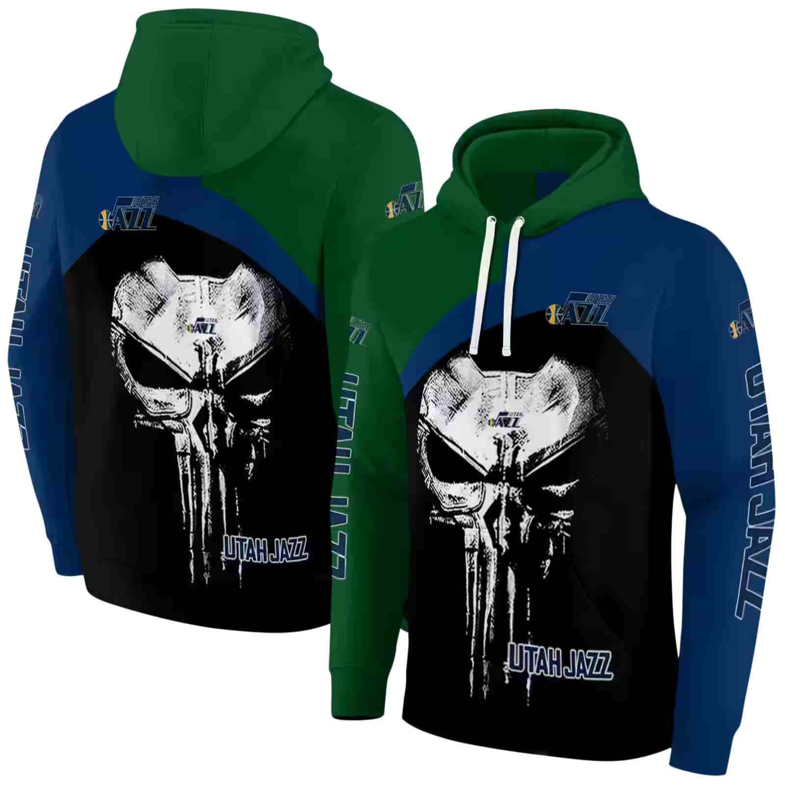 utah jazz skull punisher green black hoodie fashion forward