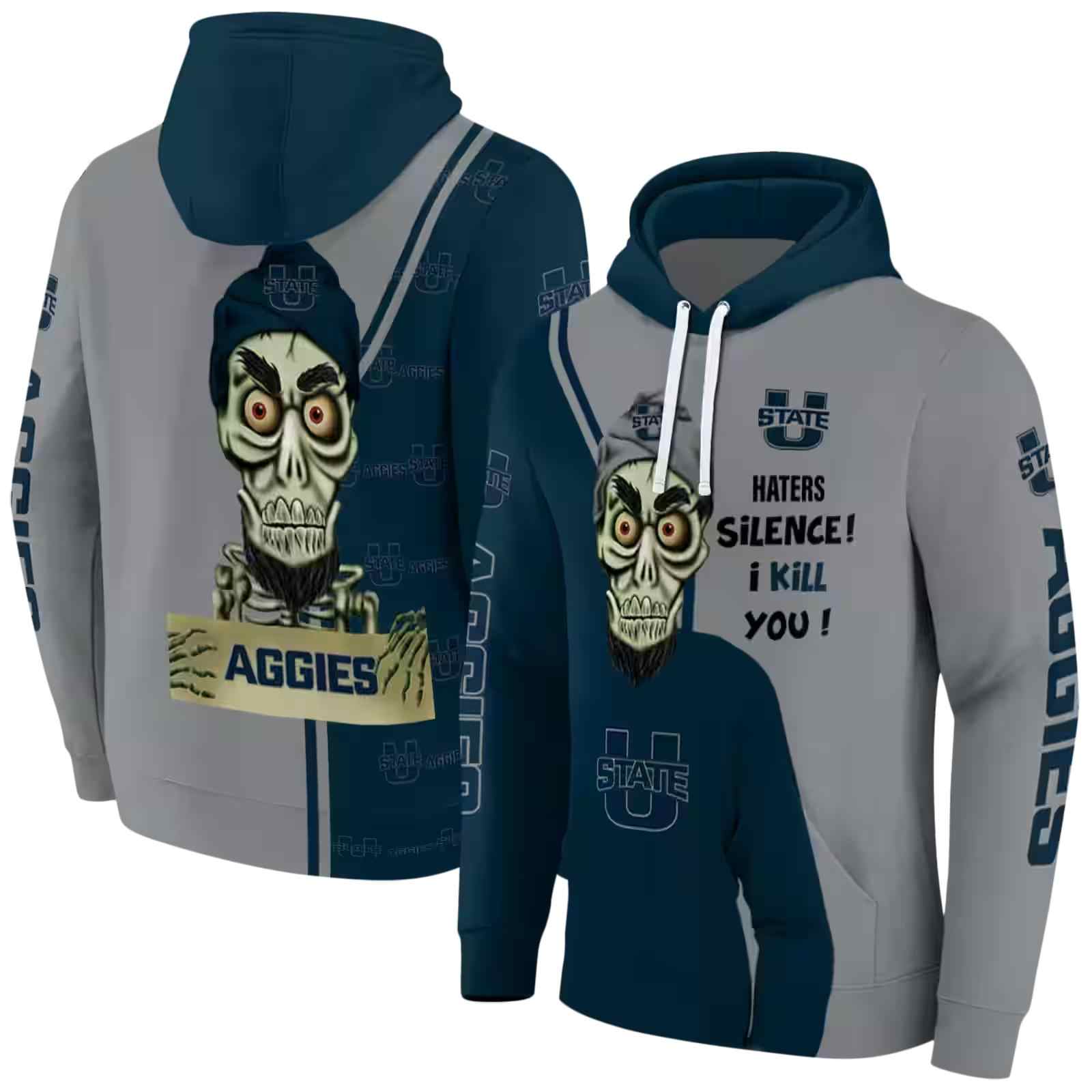 utah state aggies achmed skull navy hoodie fashion forward