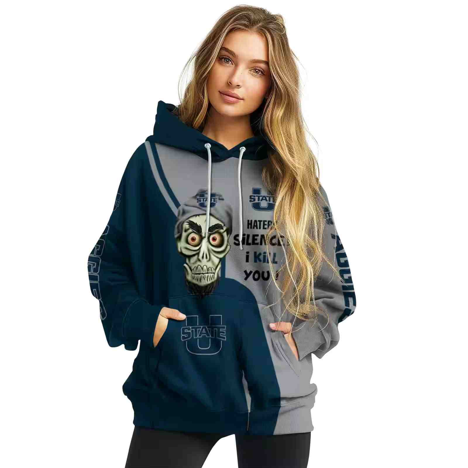 utah state aggies achmed skull navy hoodie high quality