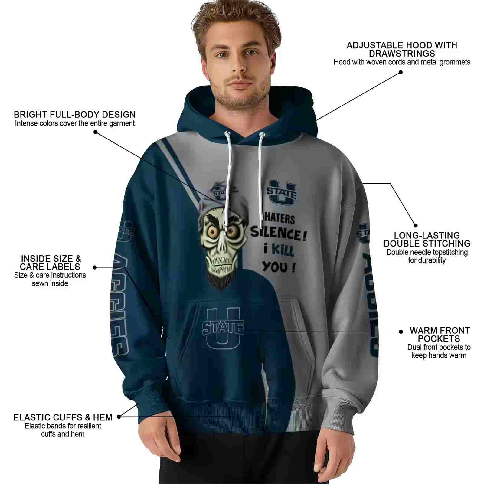 utah state aggies achmed skull navy hoodie latest model