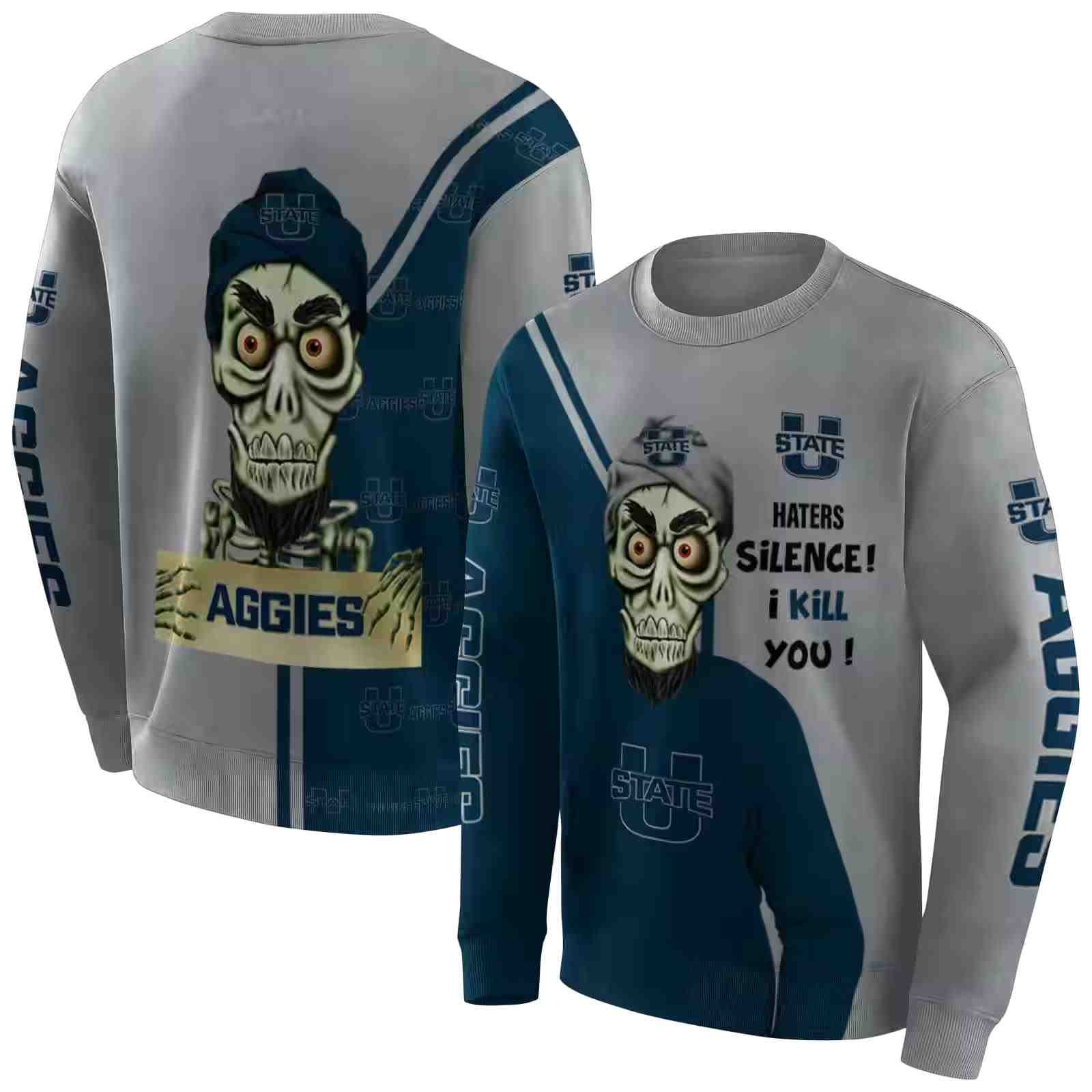 utah state aggies achmed skull navy hoodie premium grade