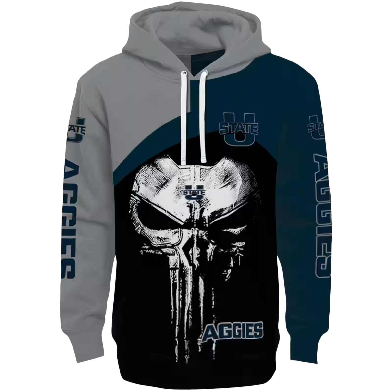 Utah State Aggies Skull Punisher Grey Black Hoodie