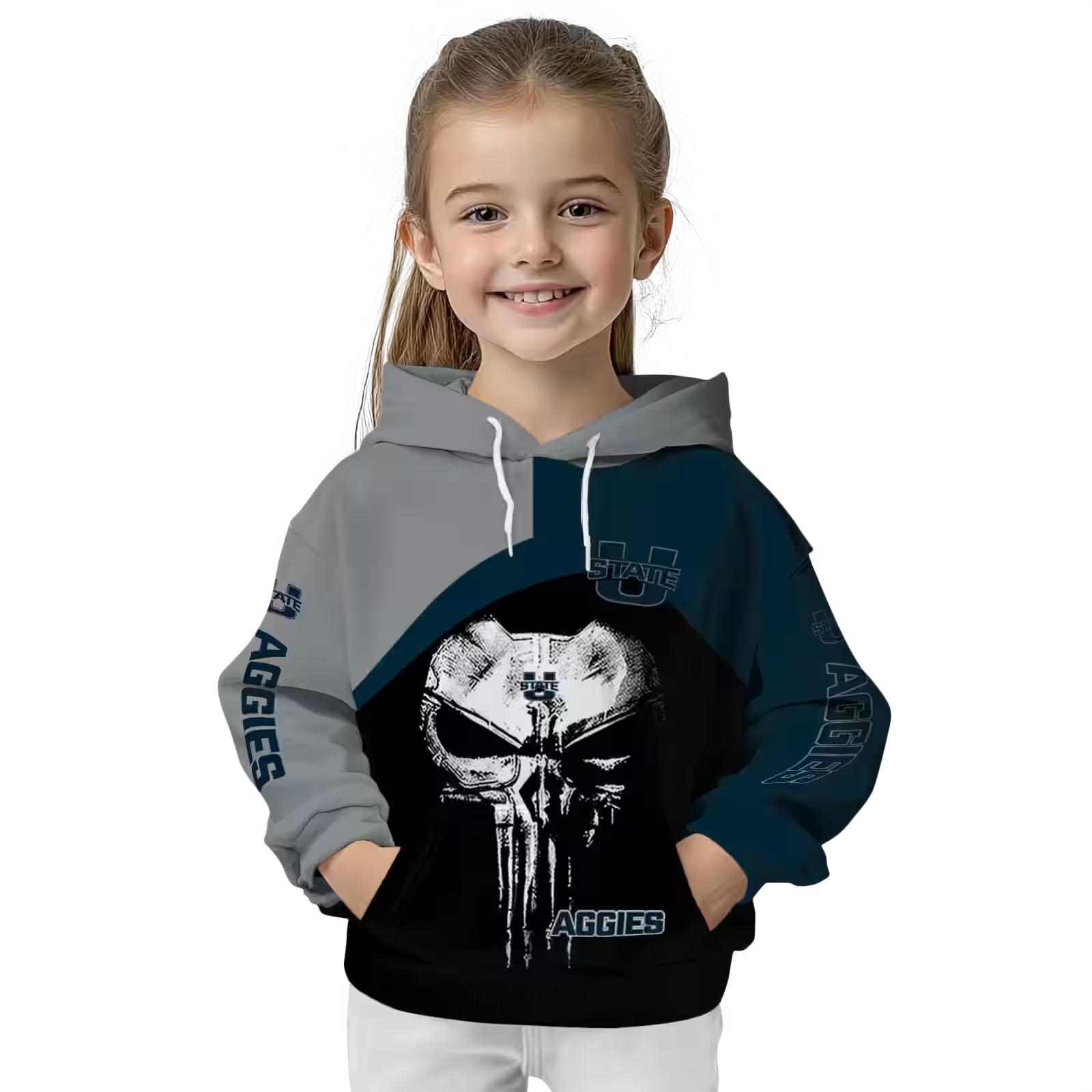 utah state aggies skull punisher grey black hoodie top rated