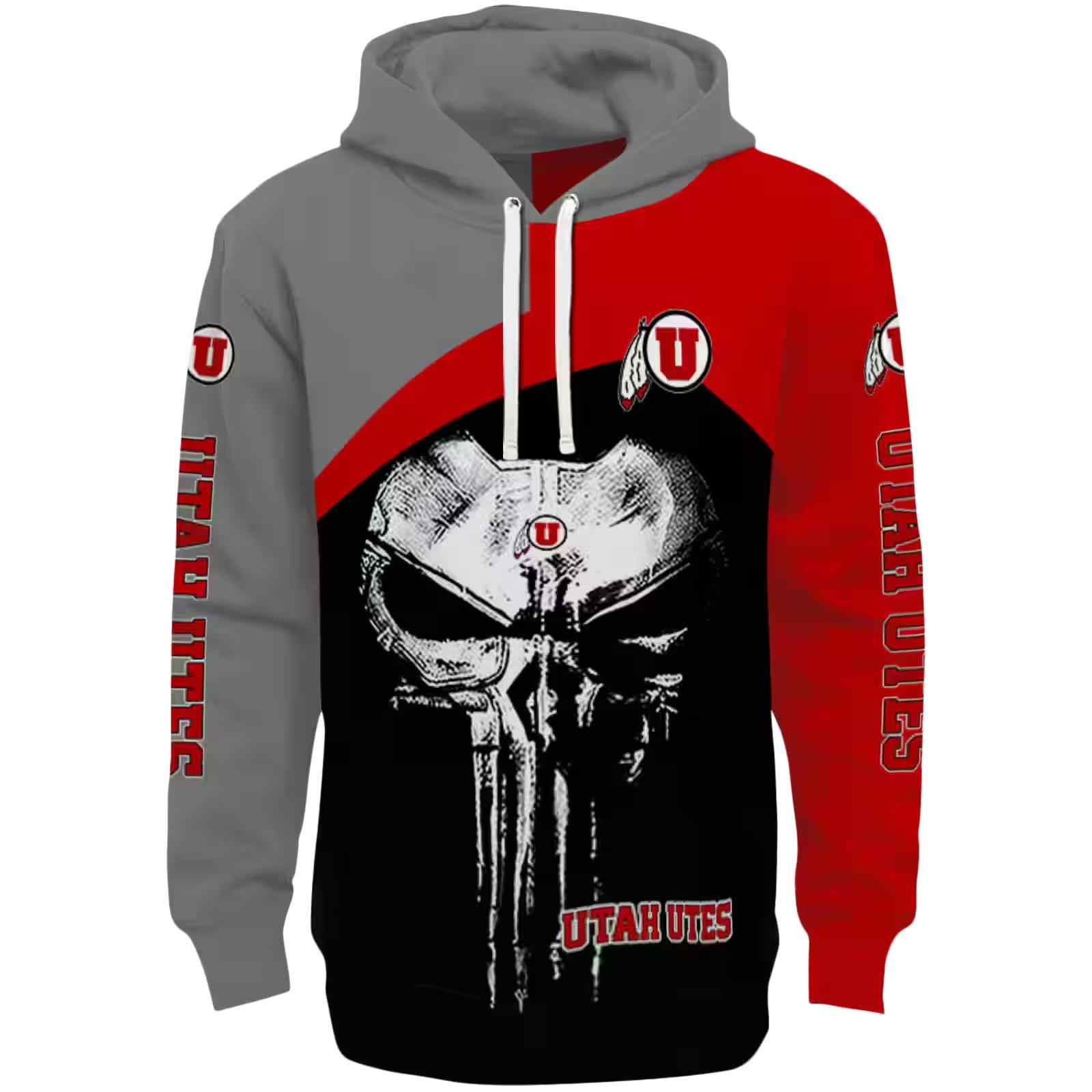 Utah Utes Skull Punisher Gray Black Hoodie