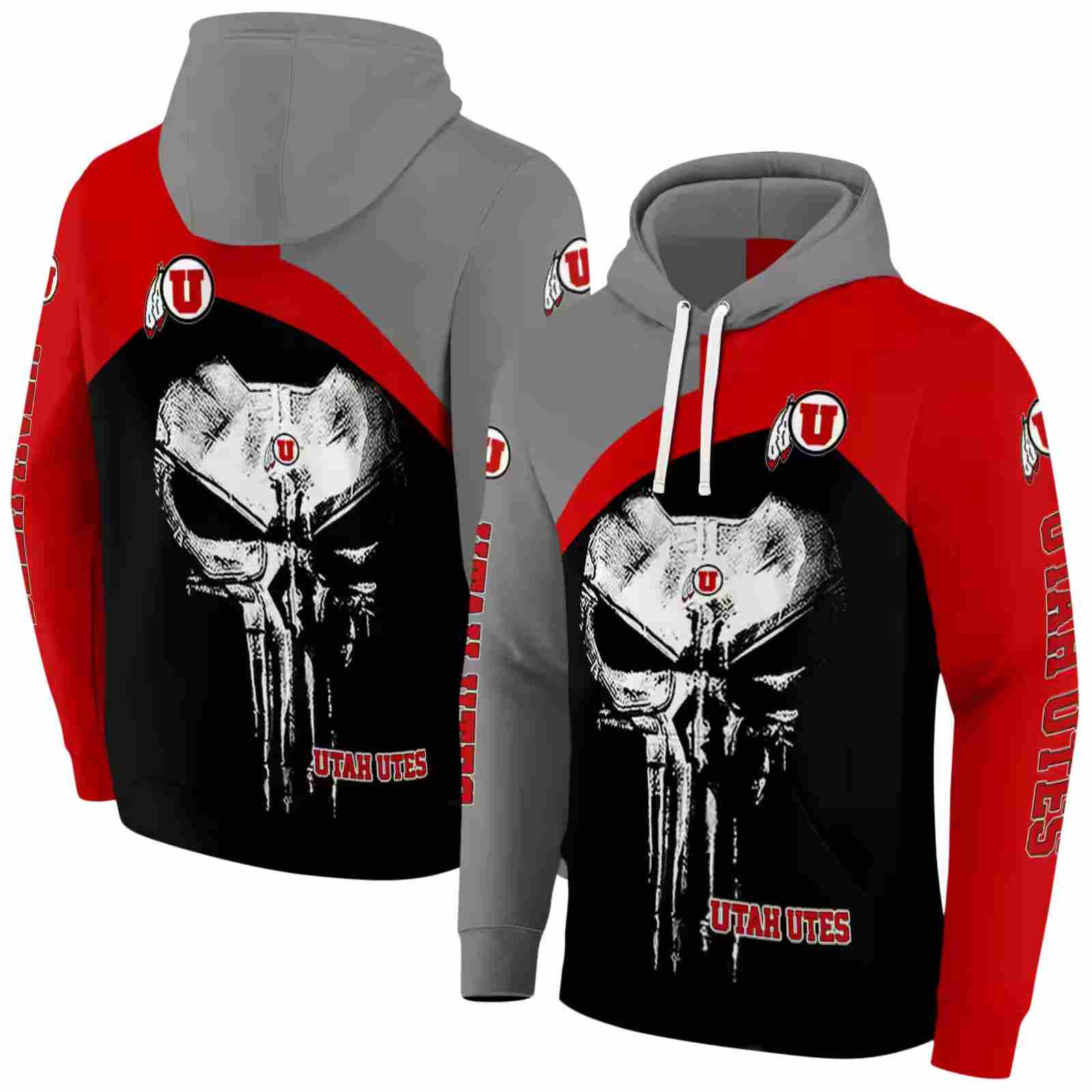 utah utes skull punisher gray black hoodie fashion forward