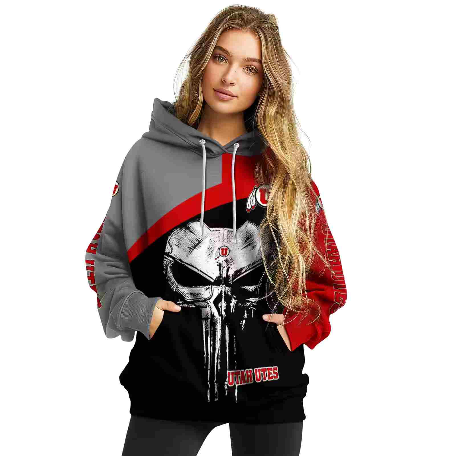 utah utes skull punisher gray black hoodie high quality