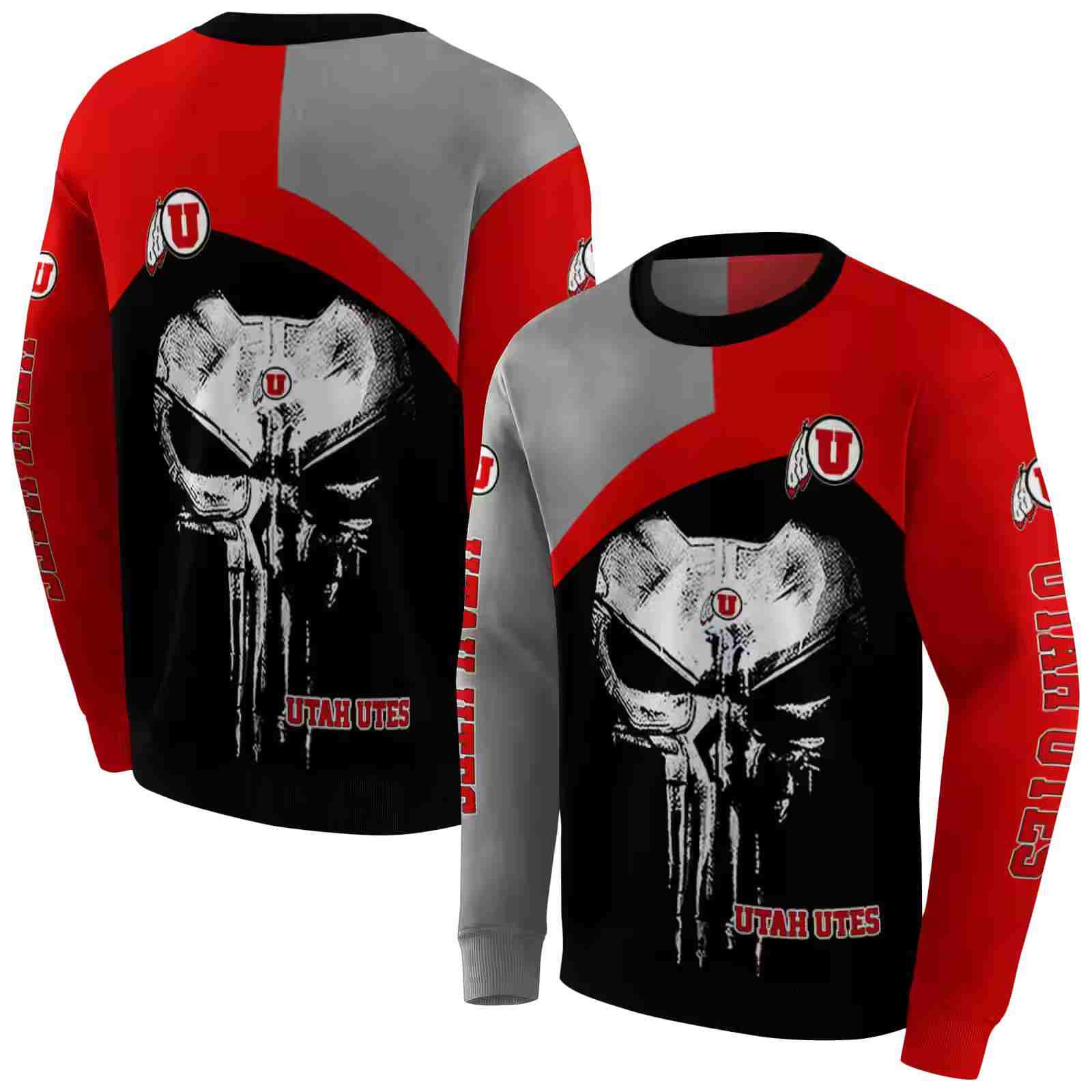 utah utes skull punisher gray black hoodie premium grade