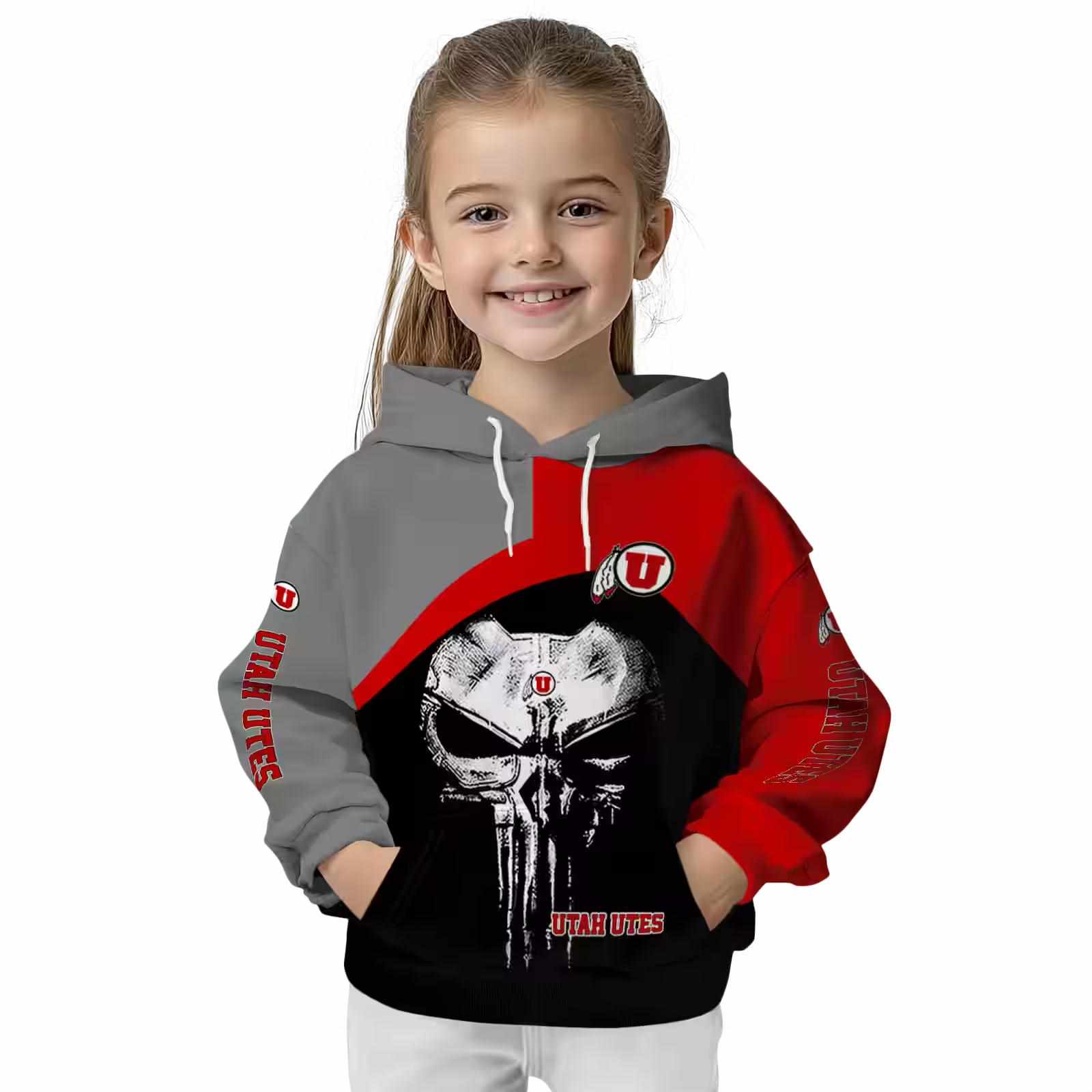 utah utes skull punisher gray black hoodie top rated