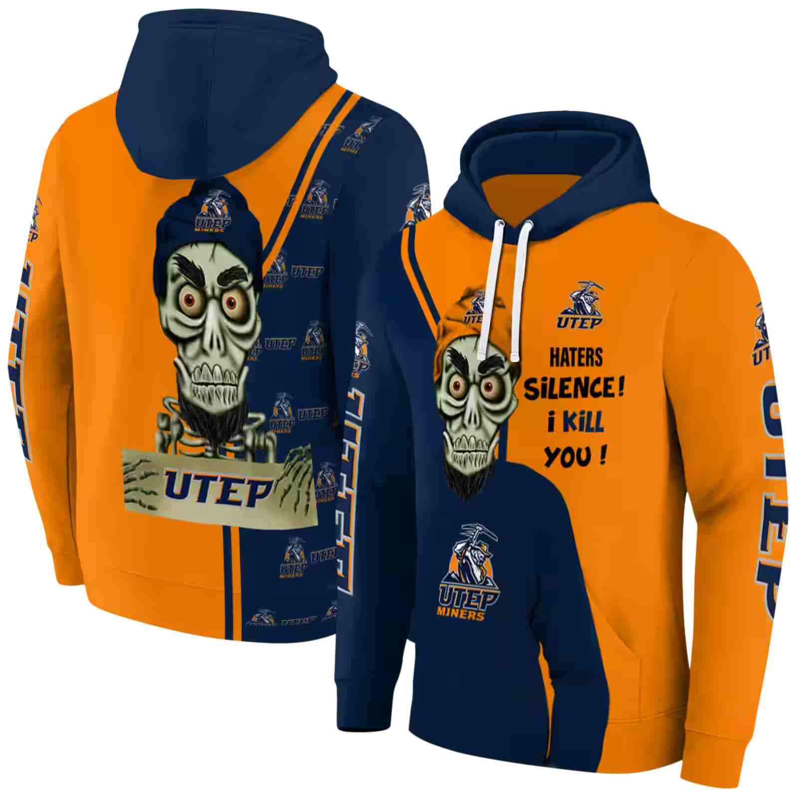 utep miners achmed skull blue hoodie fashion forward