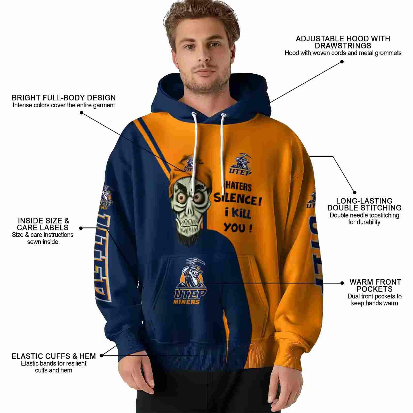 utep miners achmed skull blue hoodie latest model