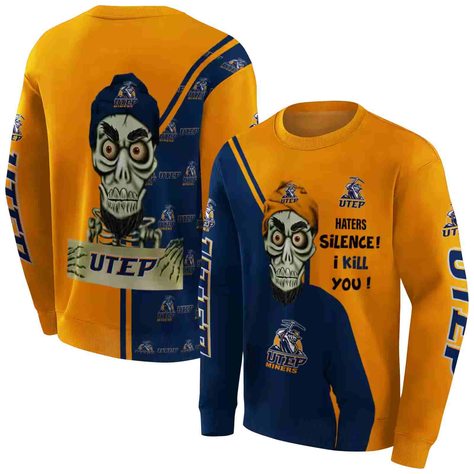 utep miners achmed skull blue hoodie premium grade