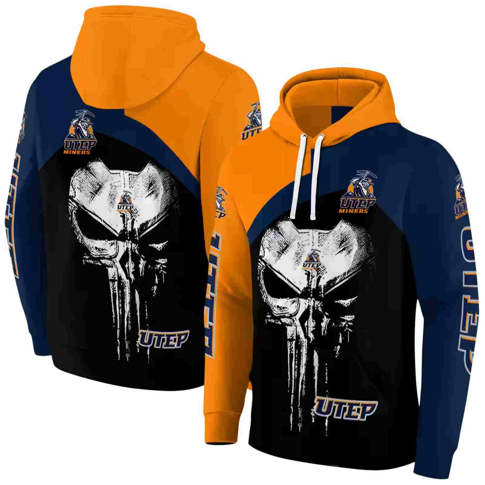 utep miners skull punisher orange black hoodie fashion forward