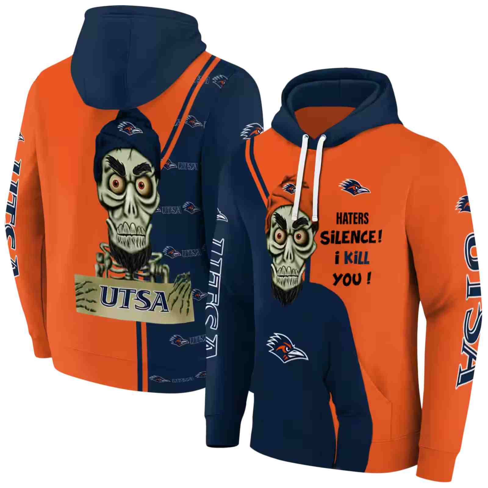 utsa roadrunners achmed skull orange hoodie fashion forward
