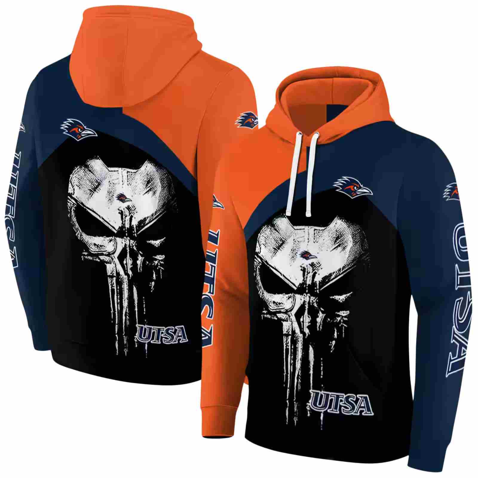 utsa roadrunners skull punisher blue black hoodie fashion forward