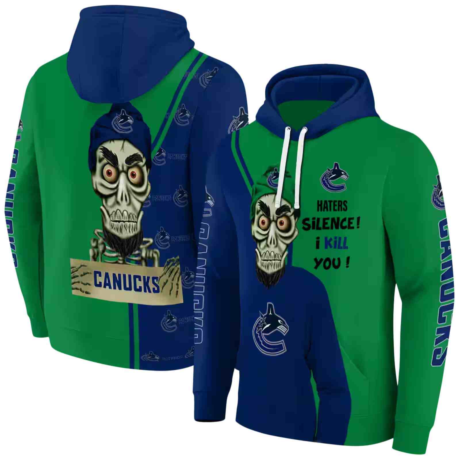 vancouver canucks achmed skull blue hoodie fashion forward