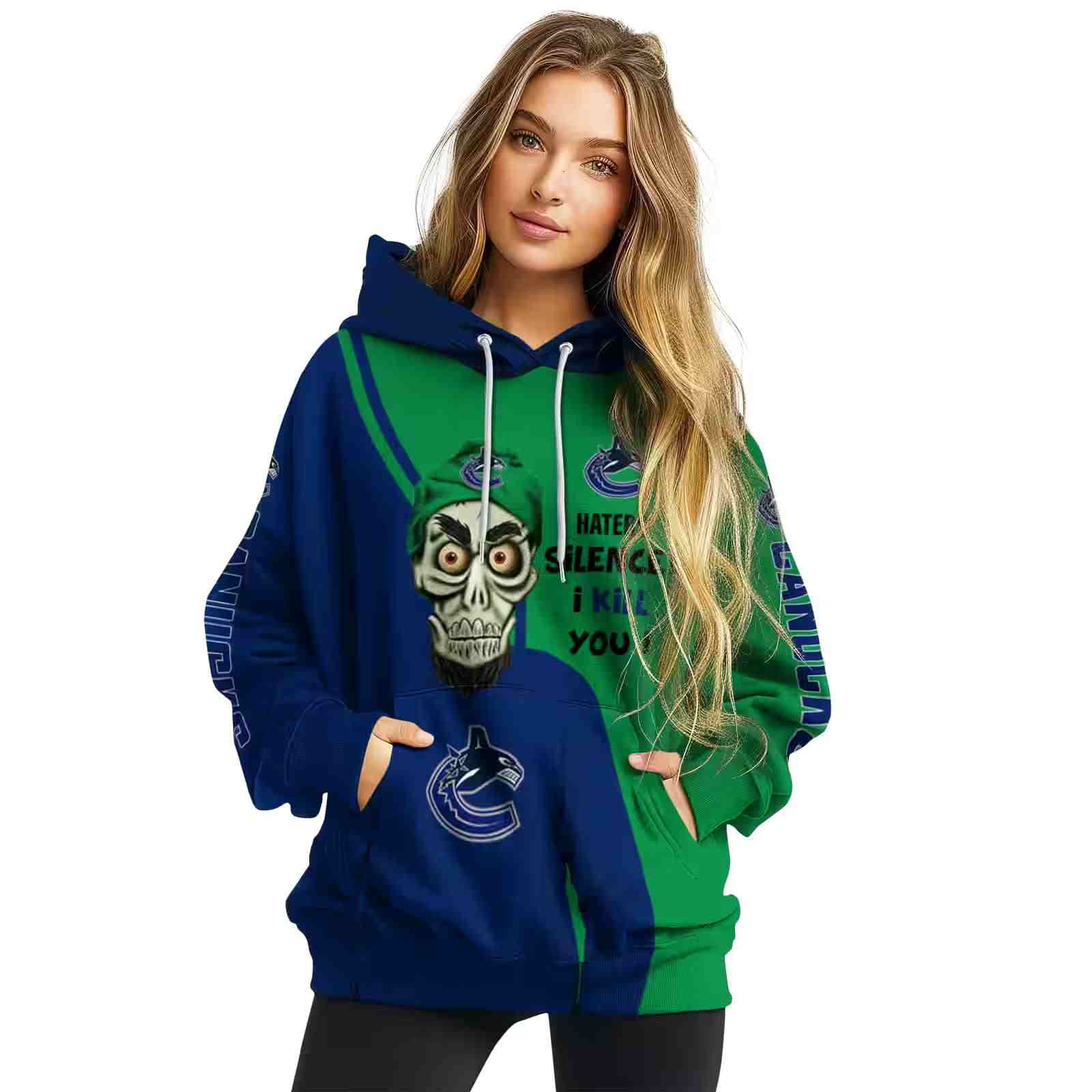 vancouver canucks achmed skull blue hoodie high quality