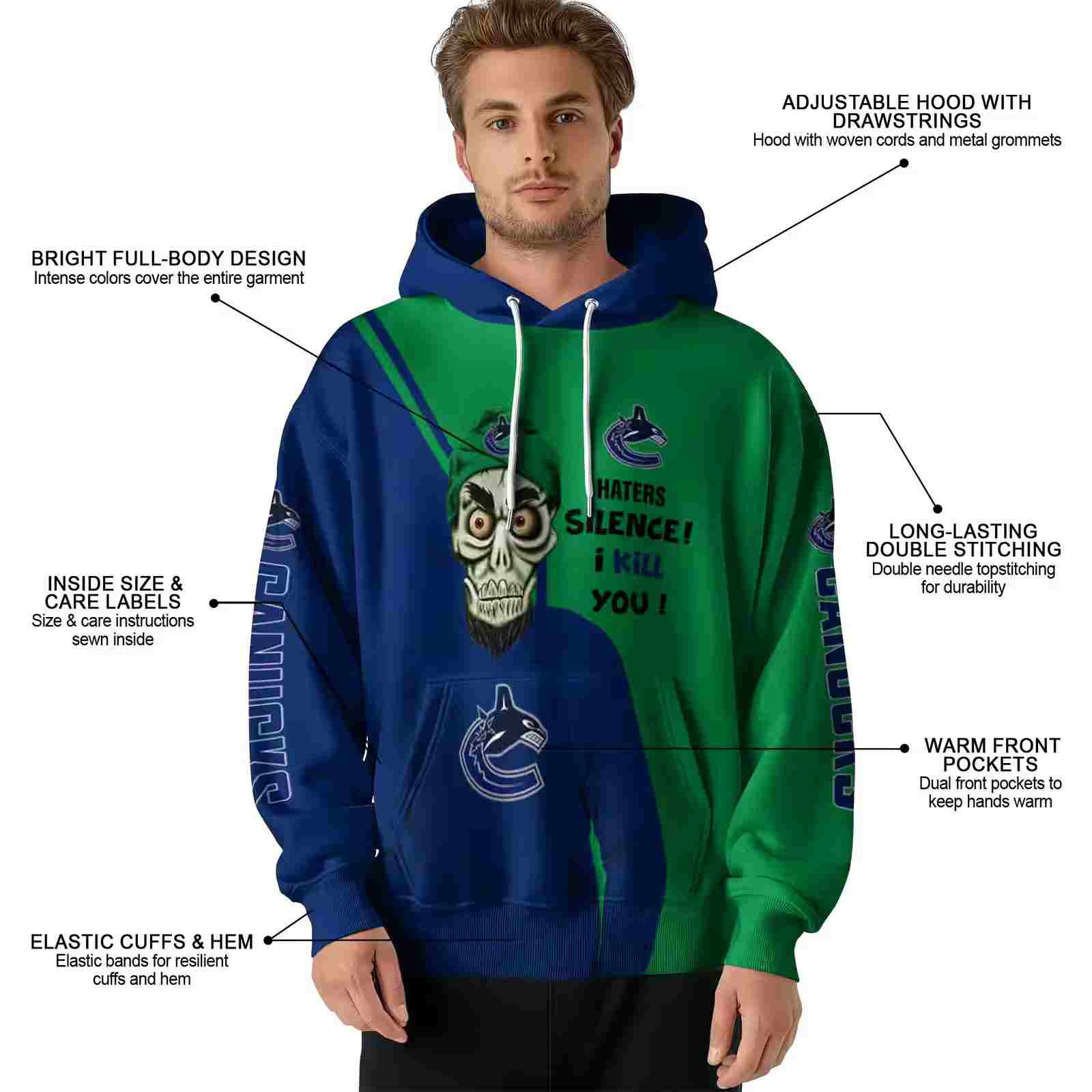 vancouver canucks achmed skull blue hoodie latest model