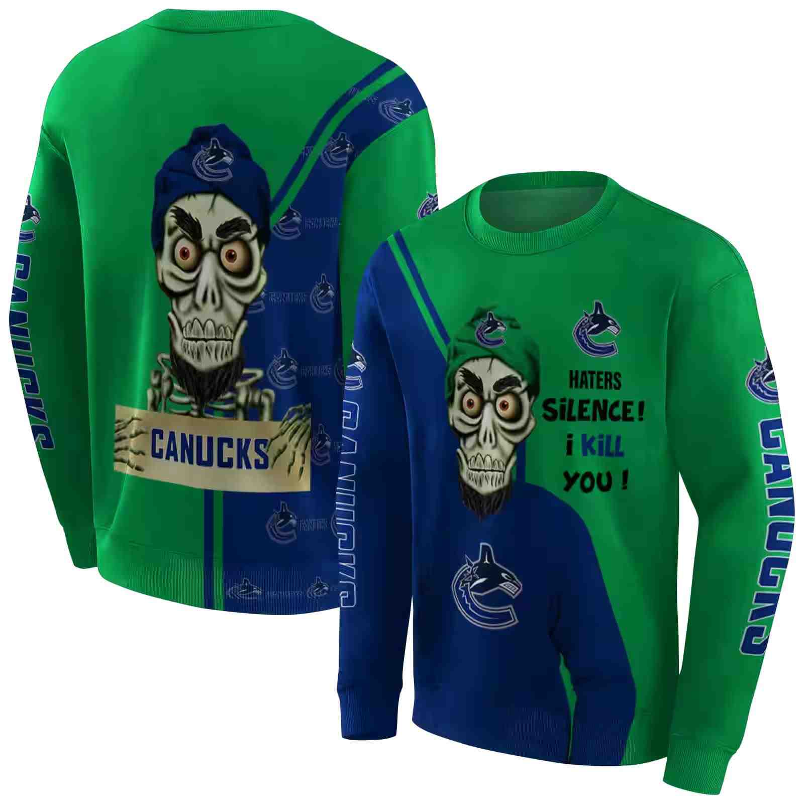 vancouver canucks achmed skull blue hoodie premium grade