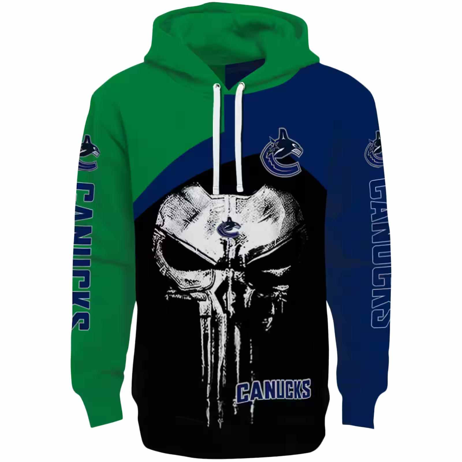 Vancouver Canucks Skull Punisher Green Black Hoodie