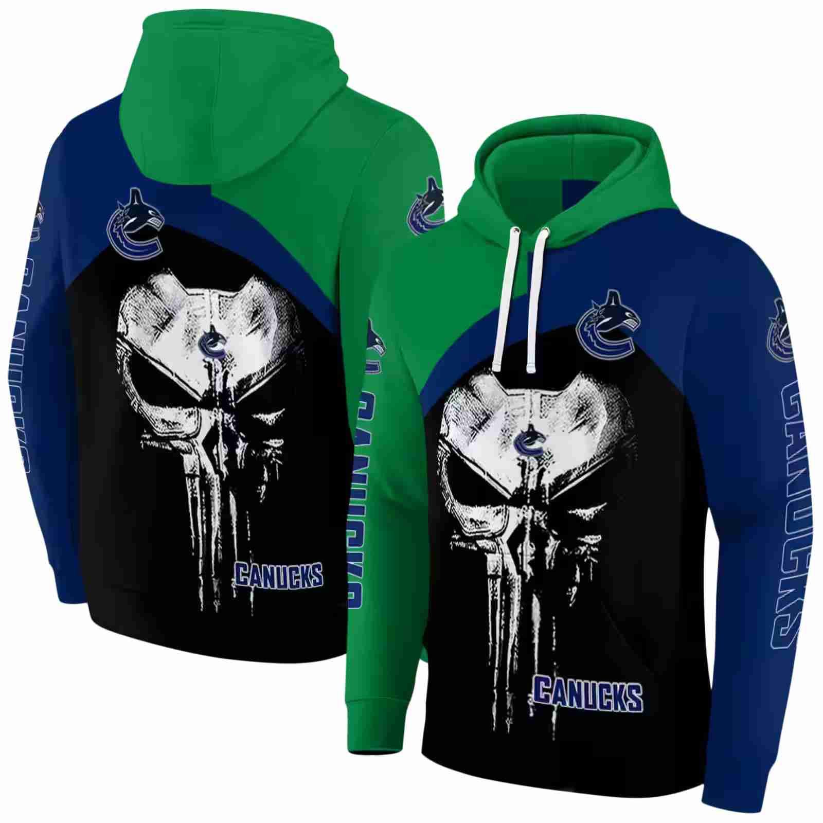 vancouver canucks skull punisher green black hoodie fashion forward