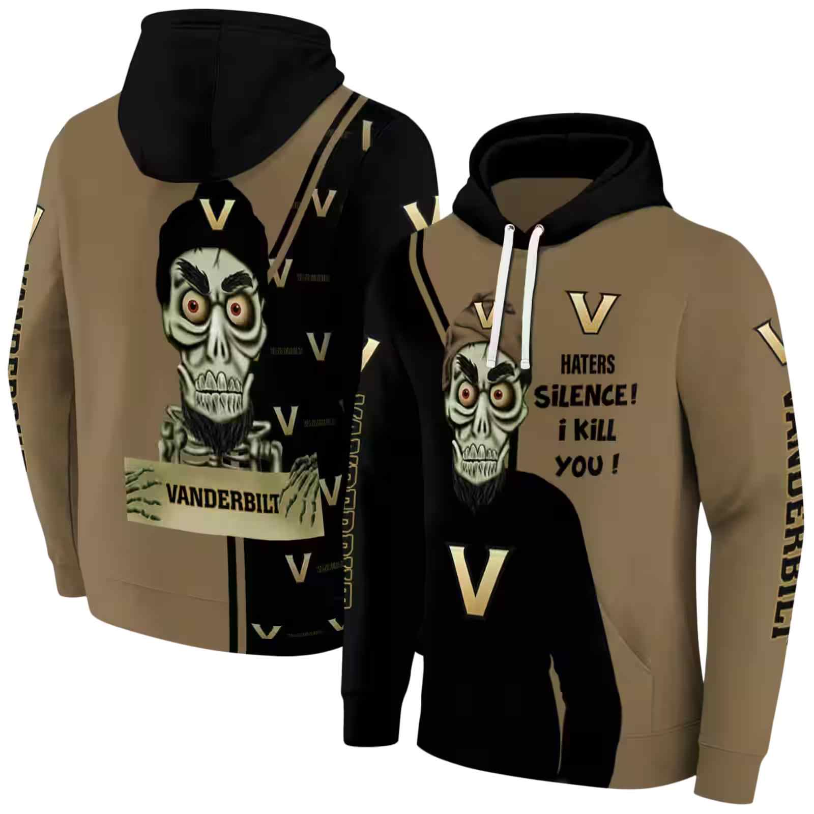 vanderbilt commodores achmed skull black hoodie fashion forward