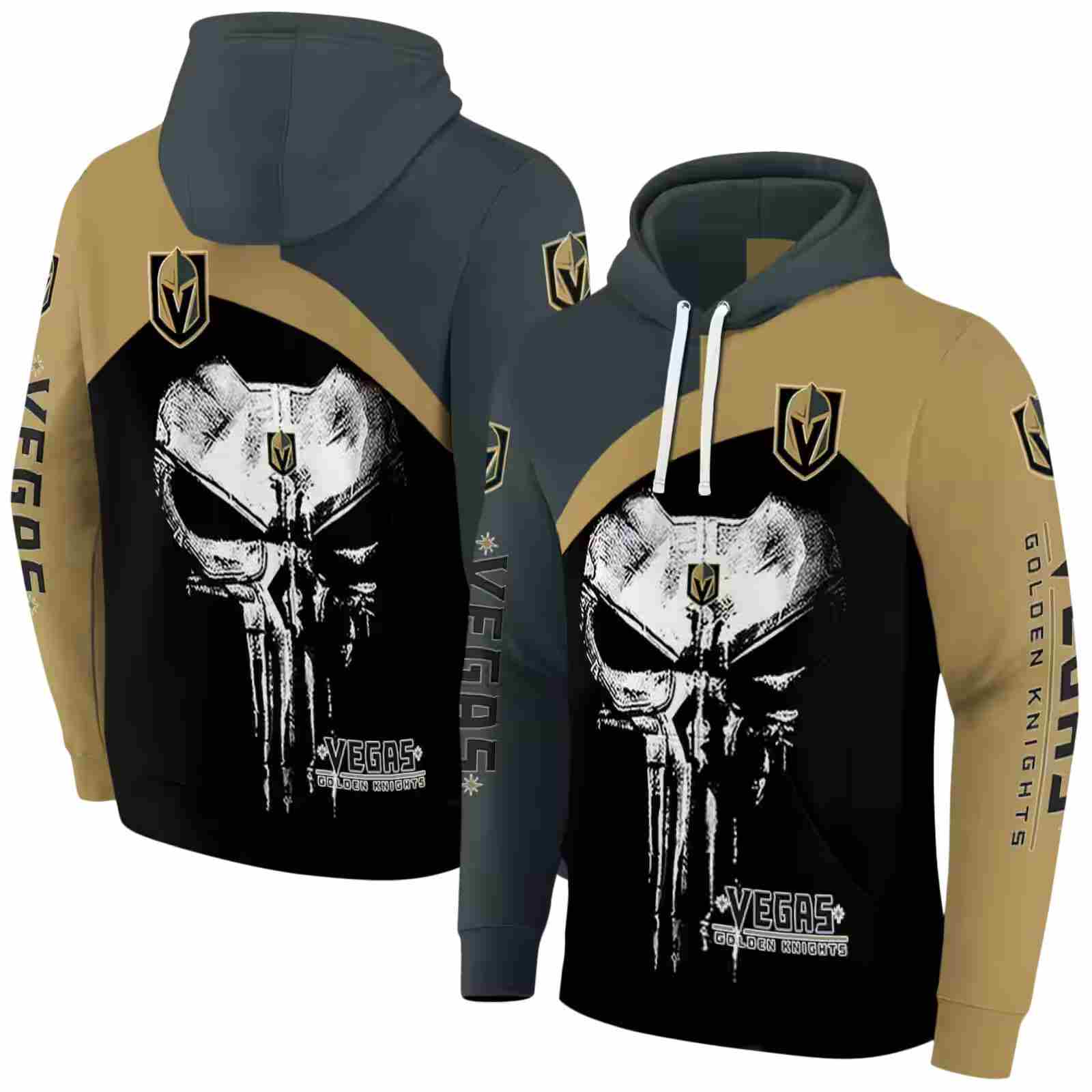 vegas golden knights skull punisher gray black hoodie fashion forward