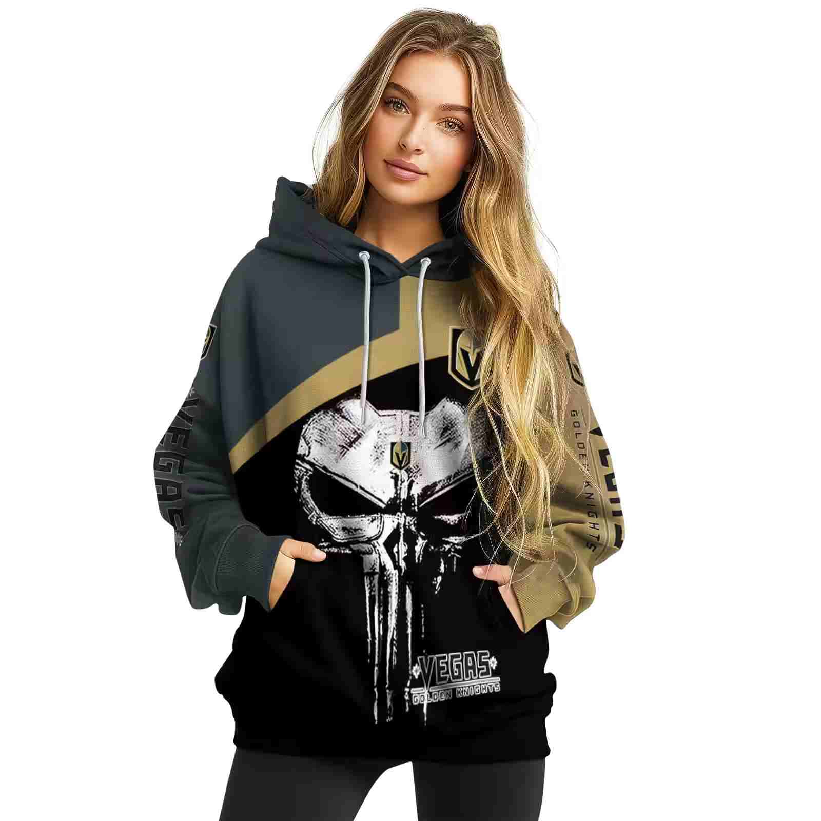 vegas golden knights skull punisher gray black hoodie high quality