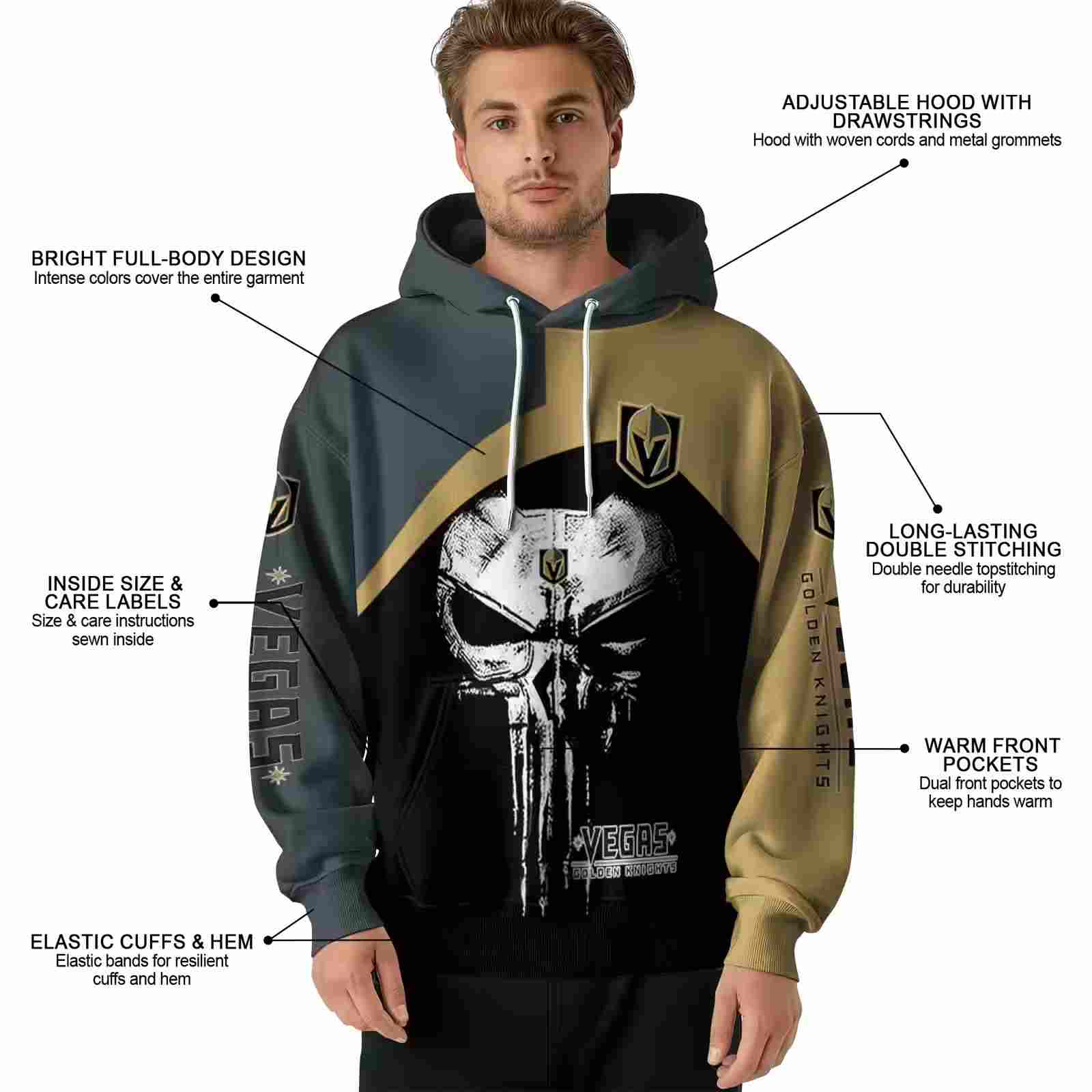 vegas golden knights skull punisher gray black hoodie latest model