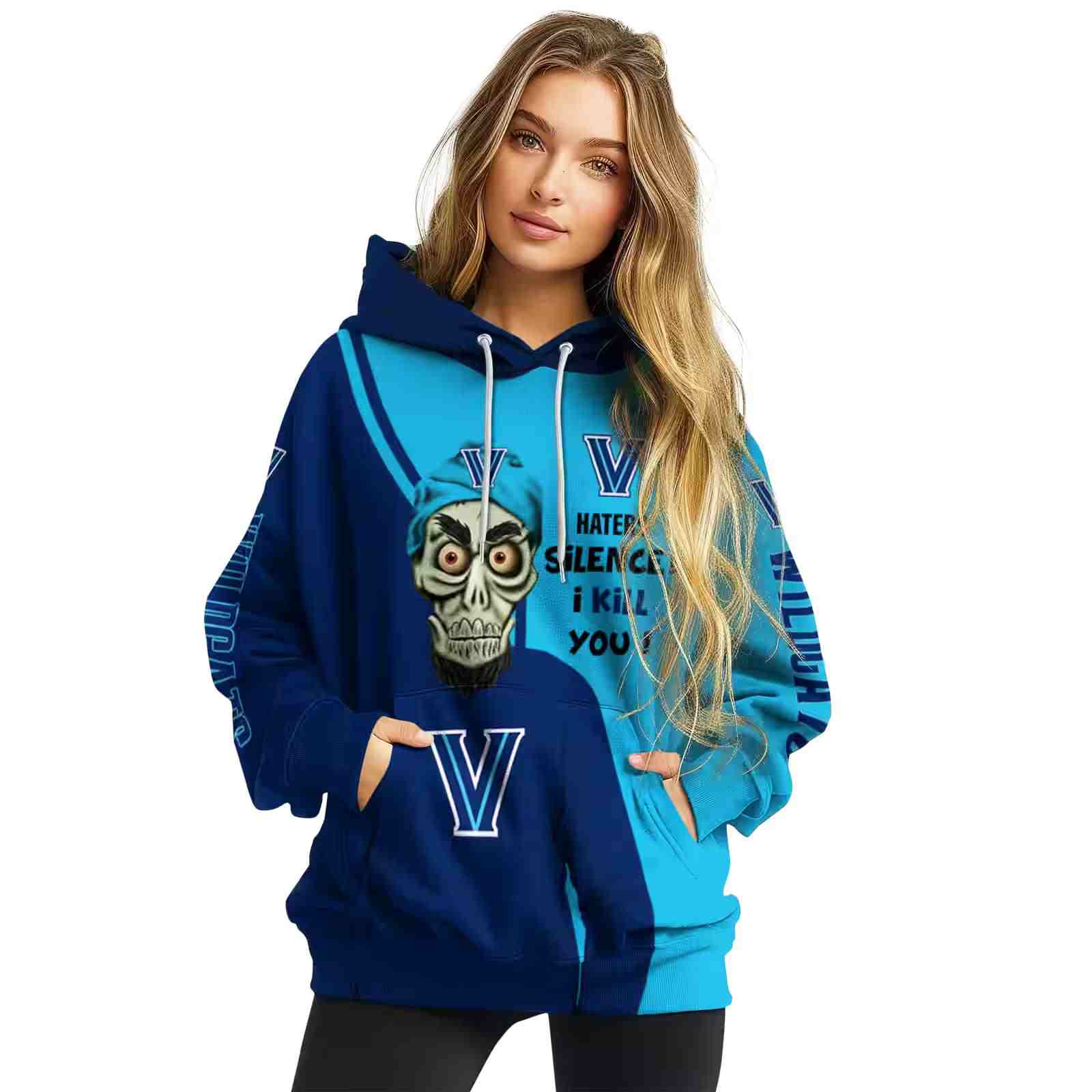 villanova wildcats achmed skull navy hoodie high quality