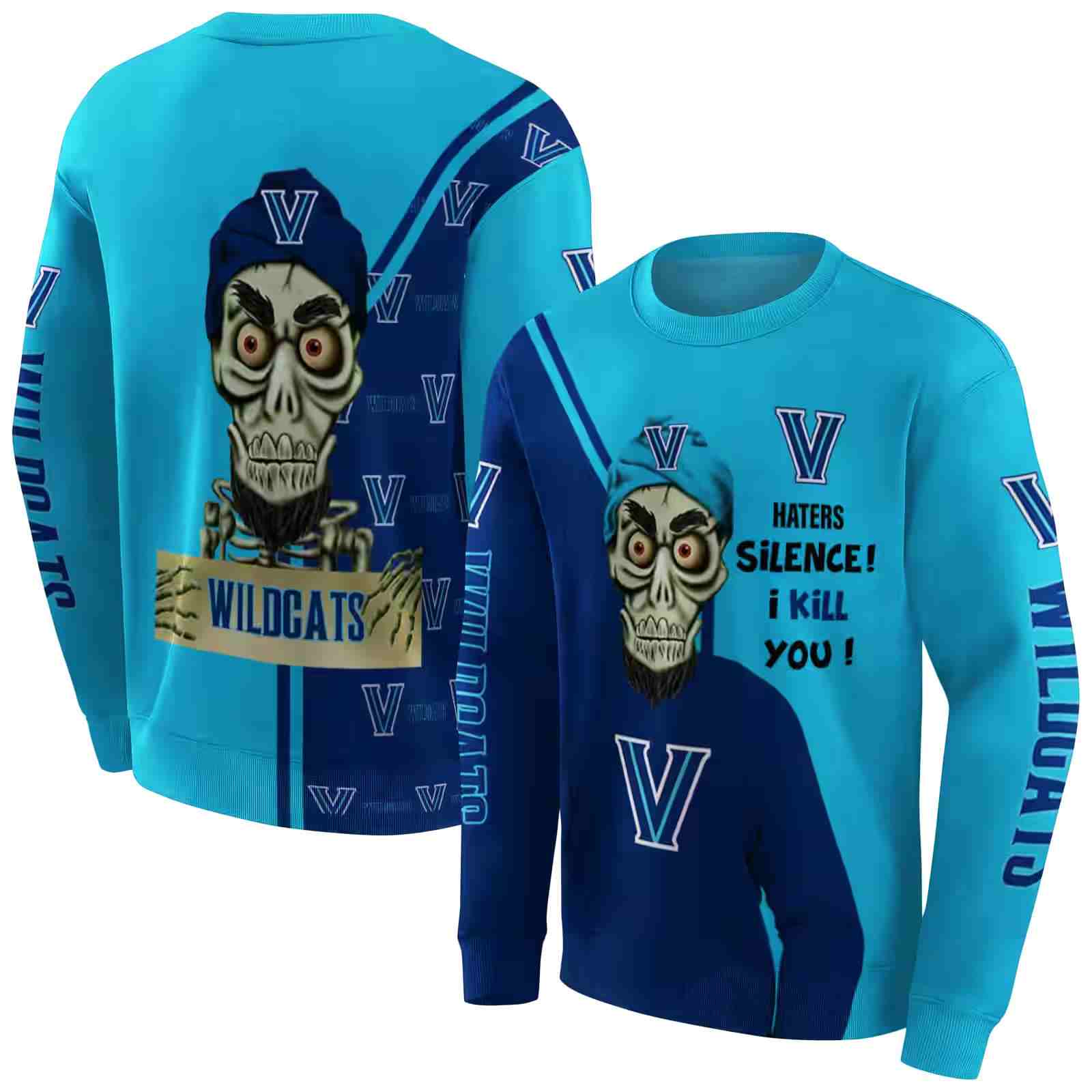 villanova wildcats achmed skull navy hoodie premium grade