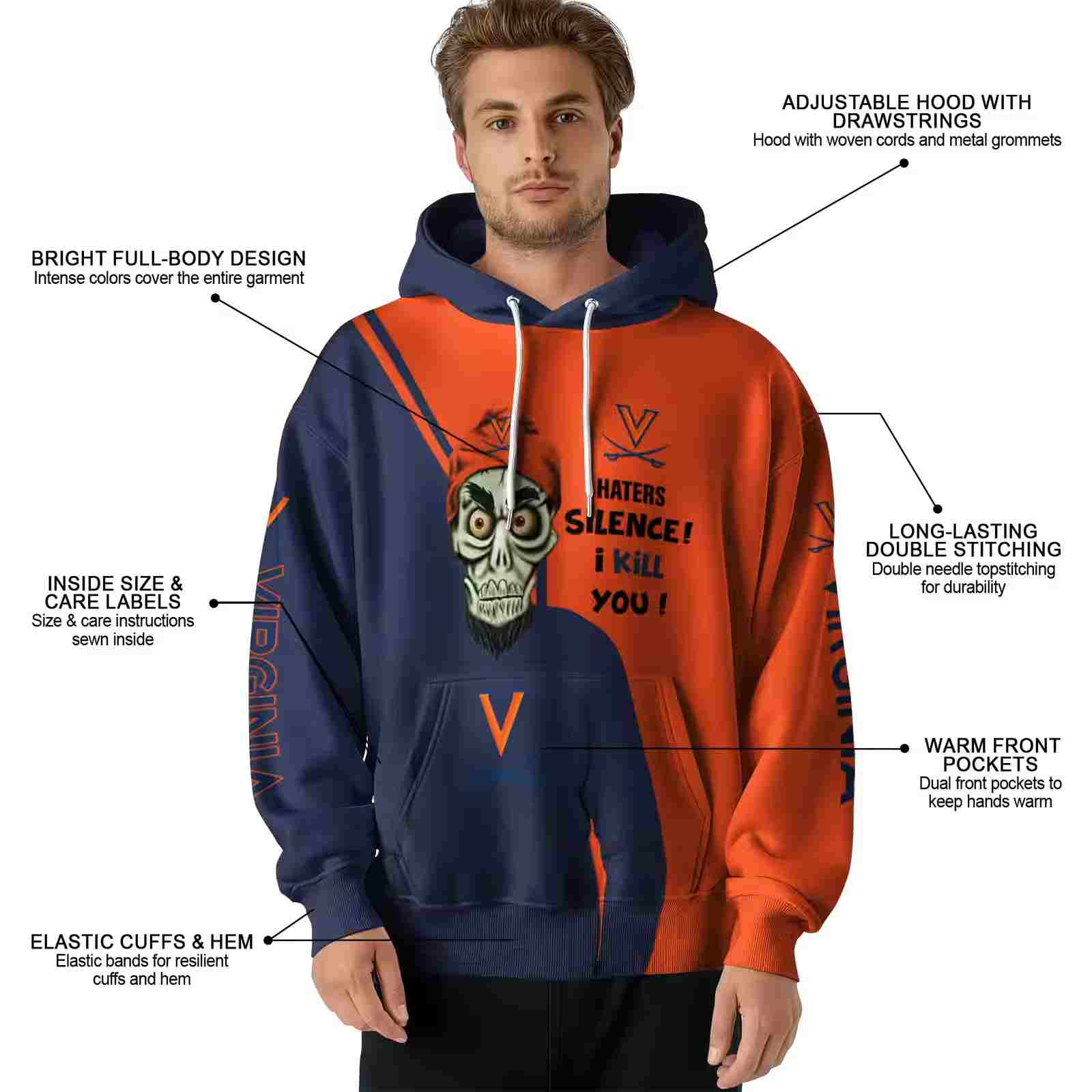 virginia cavaliers achmed skull blue hoodie latest model