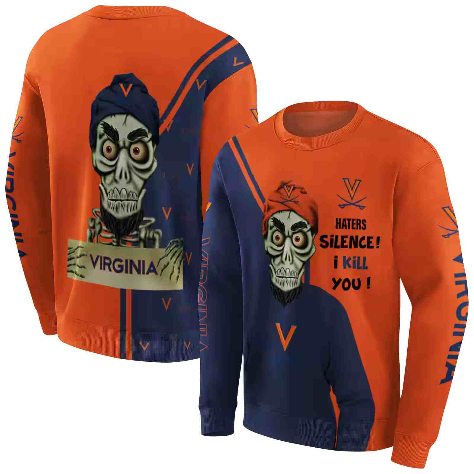 virginia cavaliers achmed skull blue hoodie premium grade