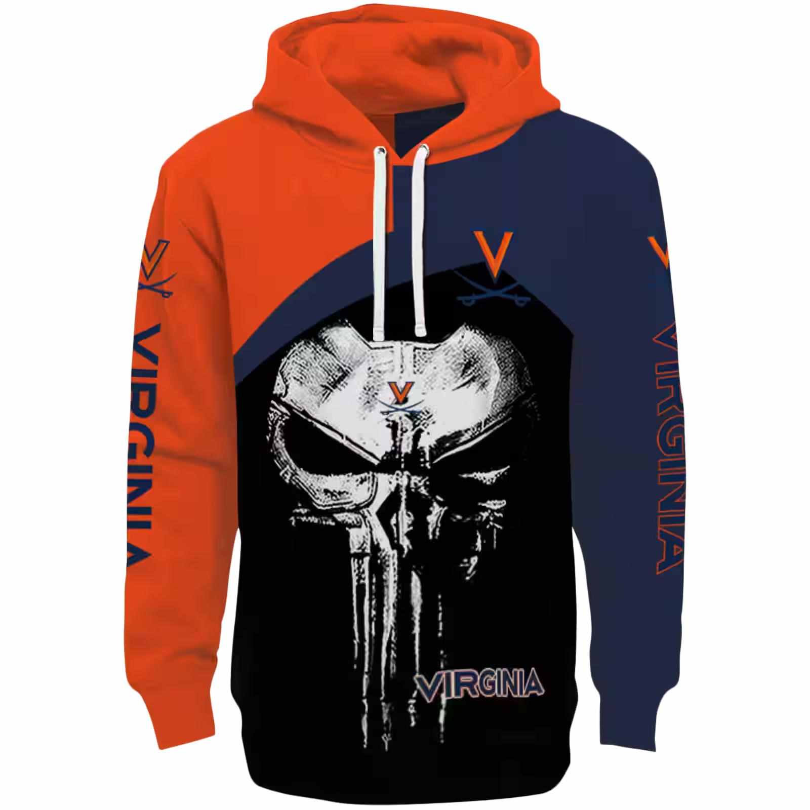 Virginia Cavaliers Skull Punisher Orange Black Hoodie