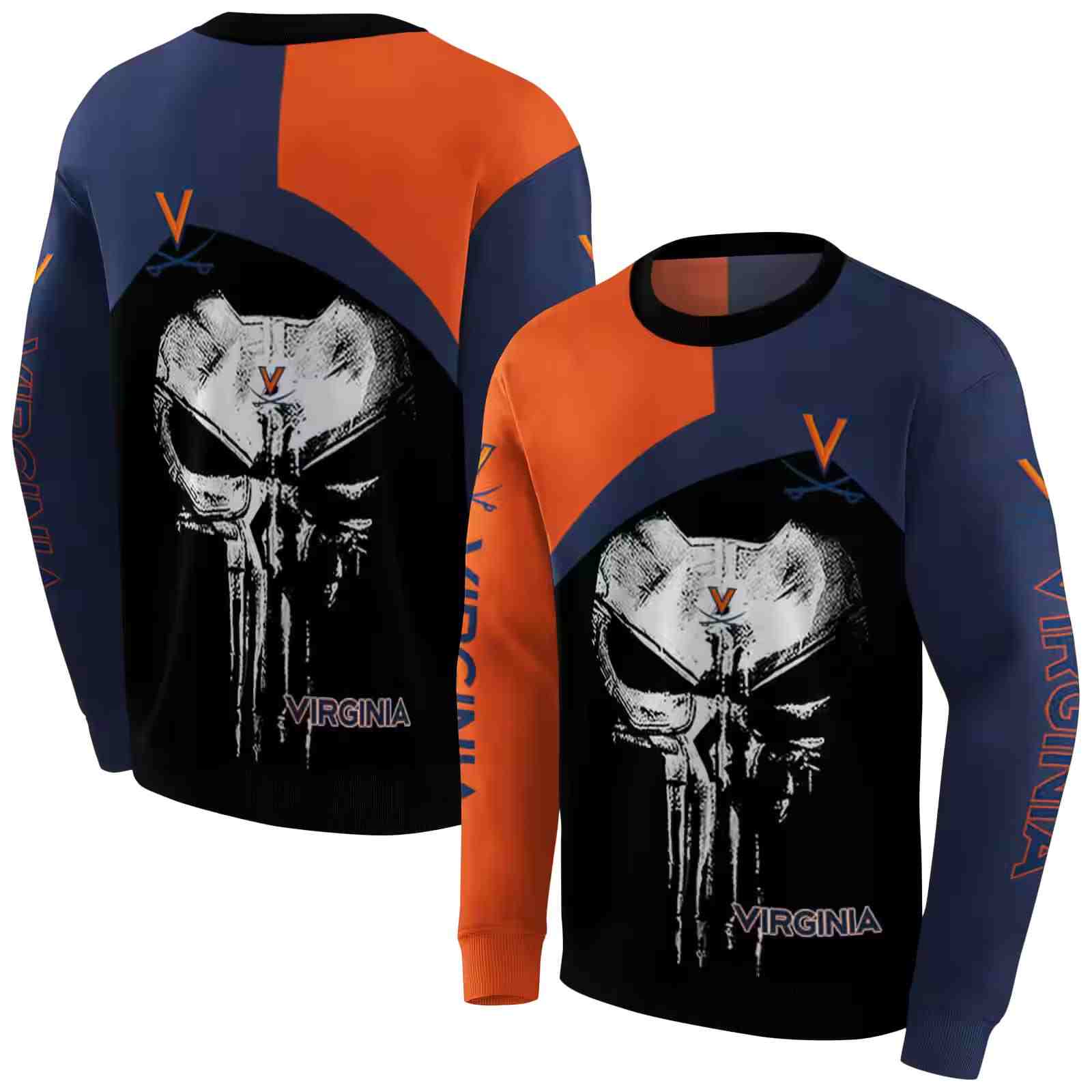 virginia cavaliers skull punisher orange black hoodie premium grade