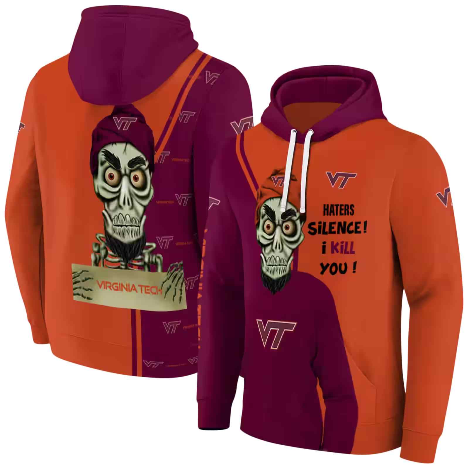 virginia tech hokies achmed skull maroon hoodie fashion forward