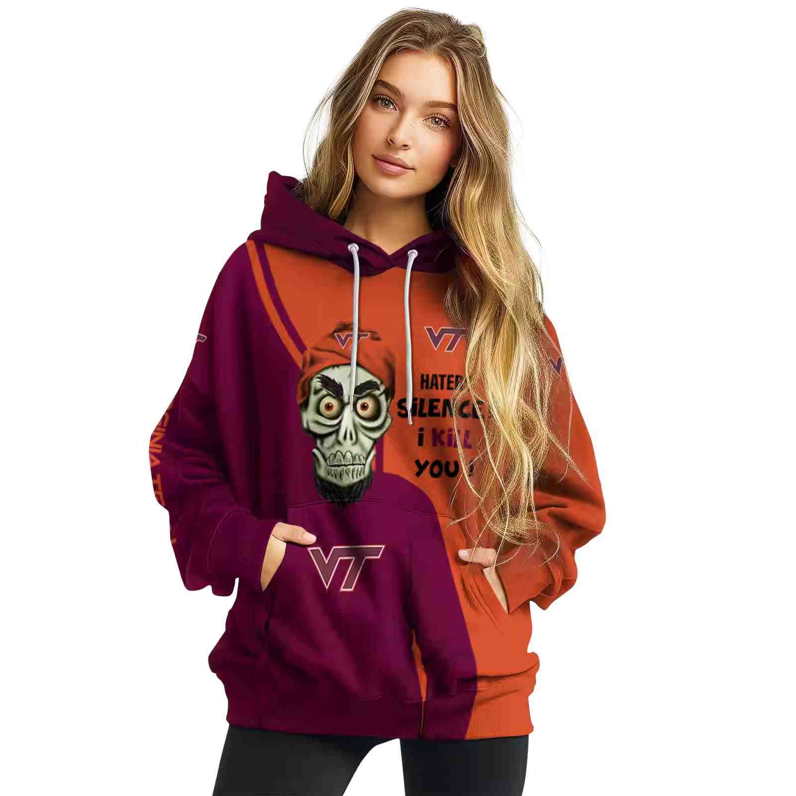 virginia tech hokies achmed skull maroon hoodie high quality