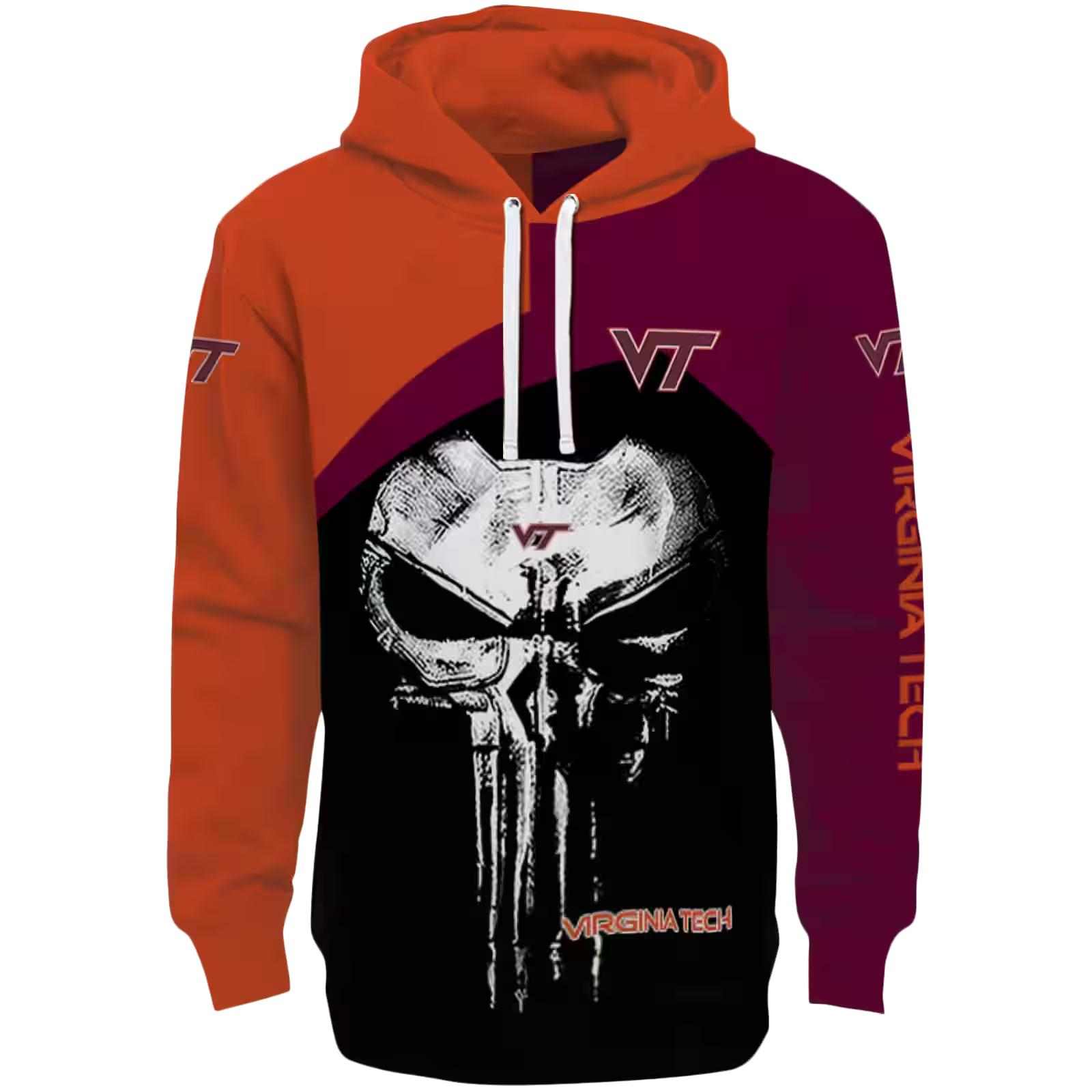 Virginia Tech Hokies Skull Punisher Orange Black Hoodie