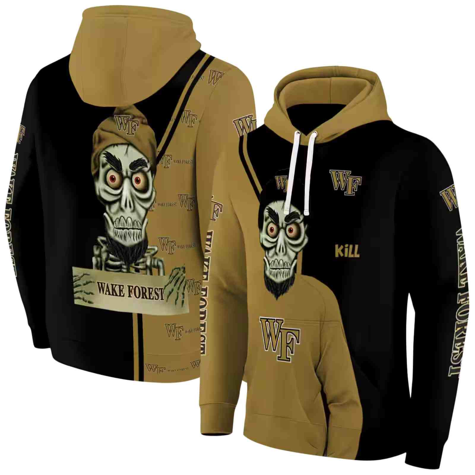 wake forest demon deacons achmed skull gold hoodie fashion forward