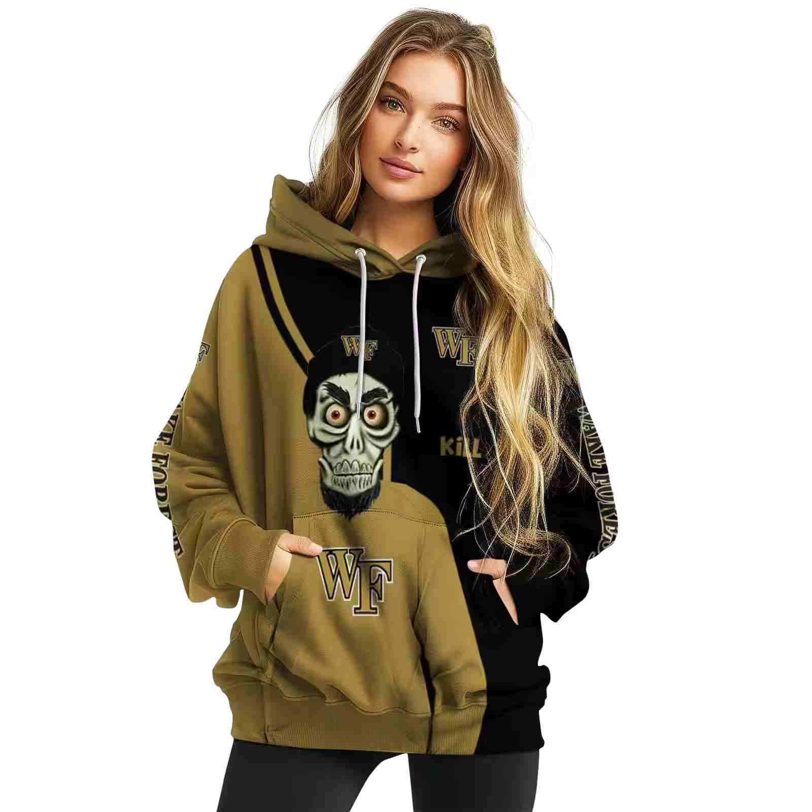 wake forest demon deacons achmed skull gold hoodie high quality