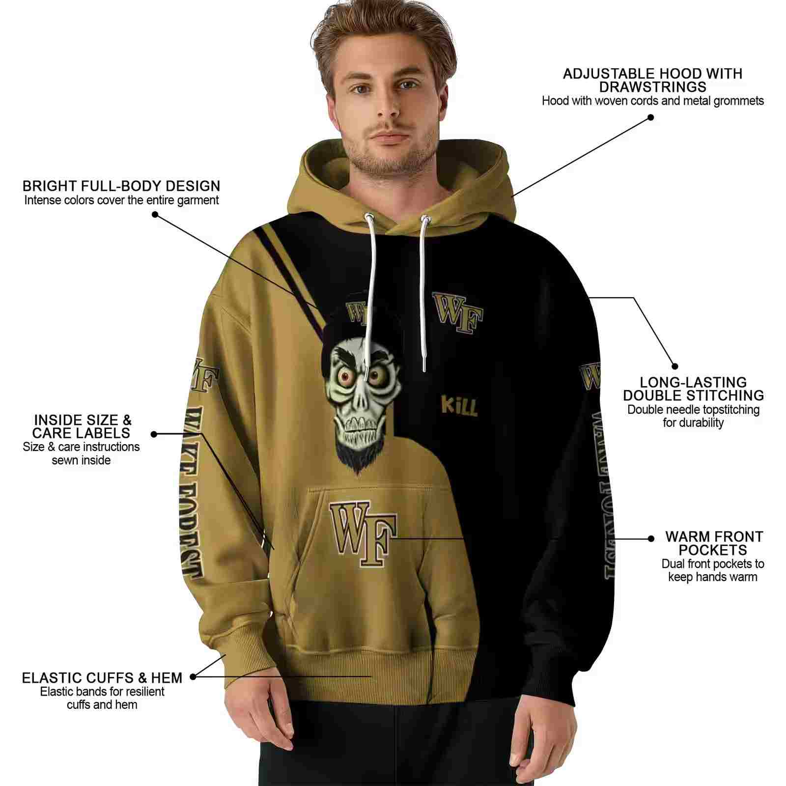 wake forest demon deacons achmed skull gold hoodie latest model