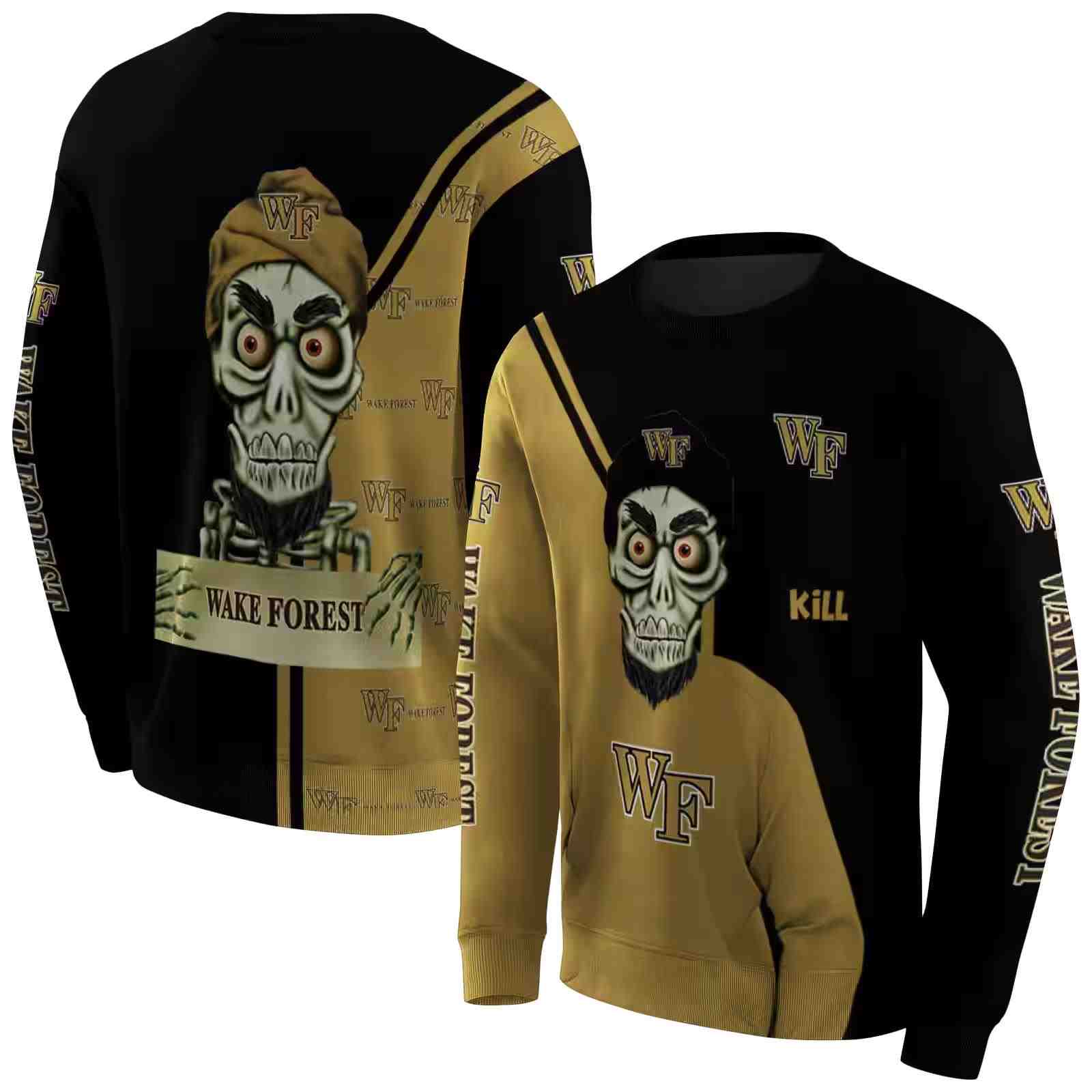 wake forest demon deacons achmed skull gold hoodie premium grade